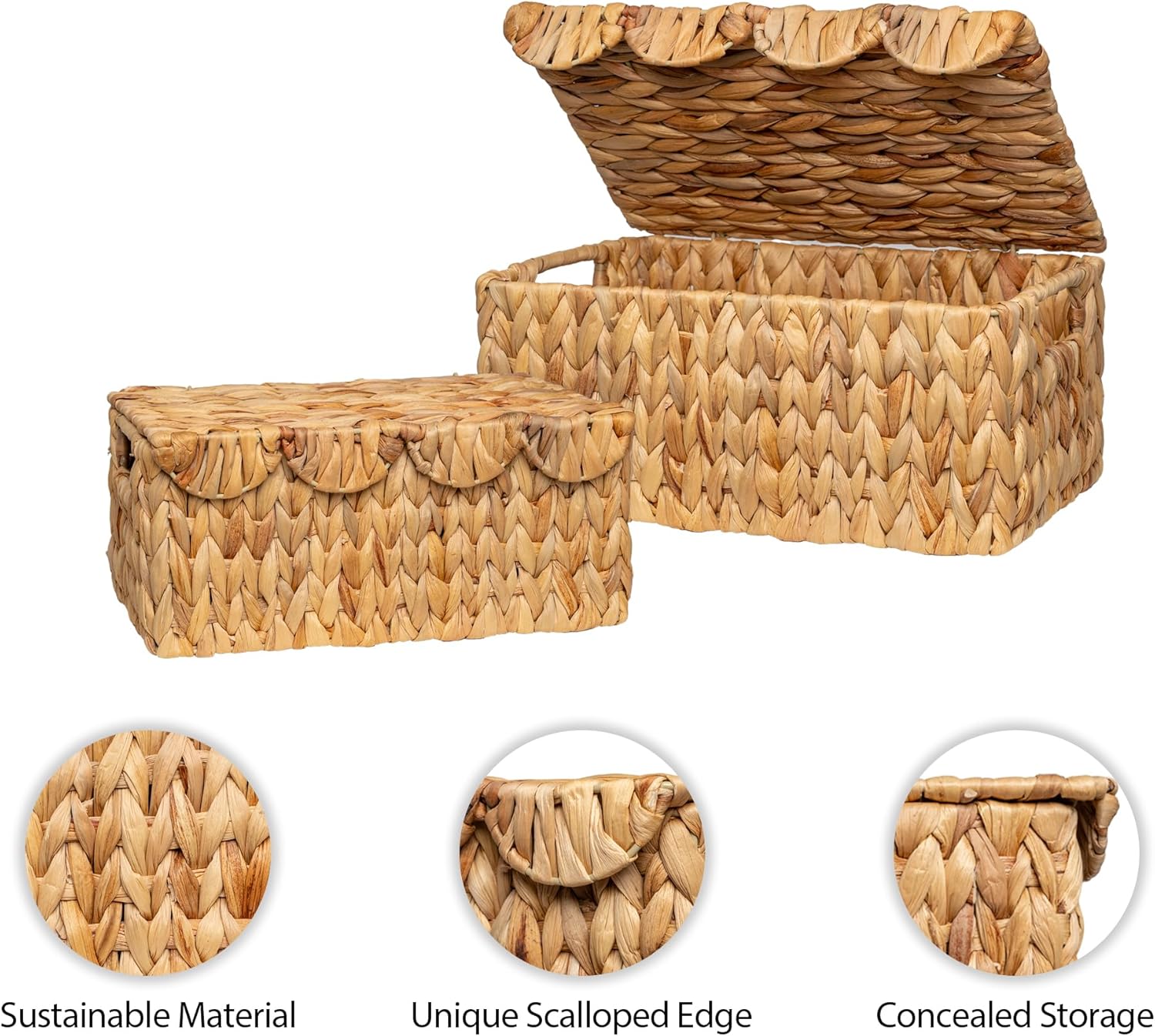 StorageWorks Wicker Basket with Scallop Lid 13x9x6