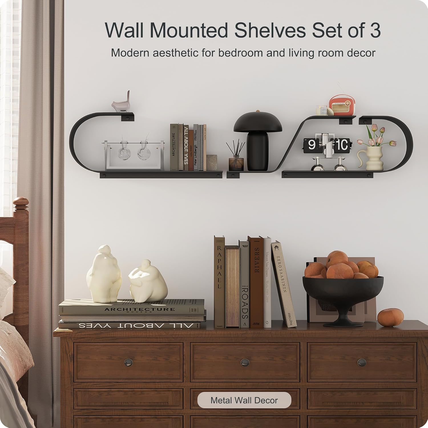 Butunita Black Floating Shelves Set of 3