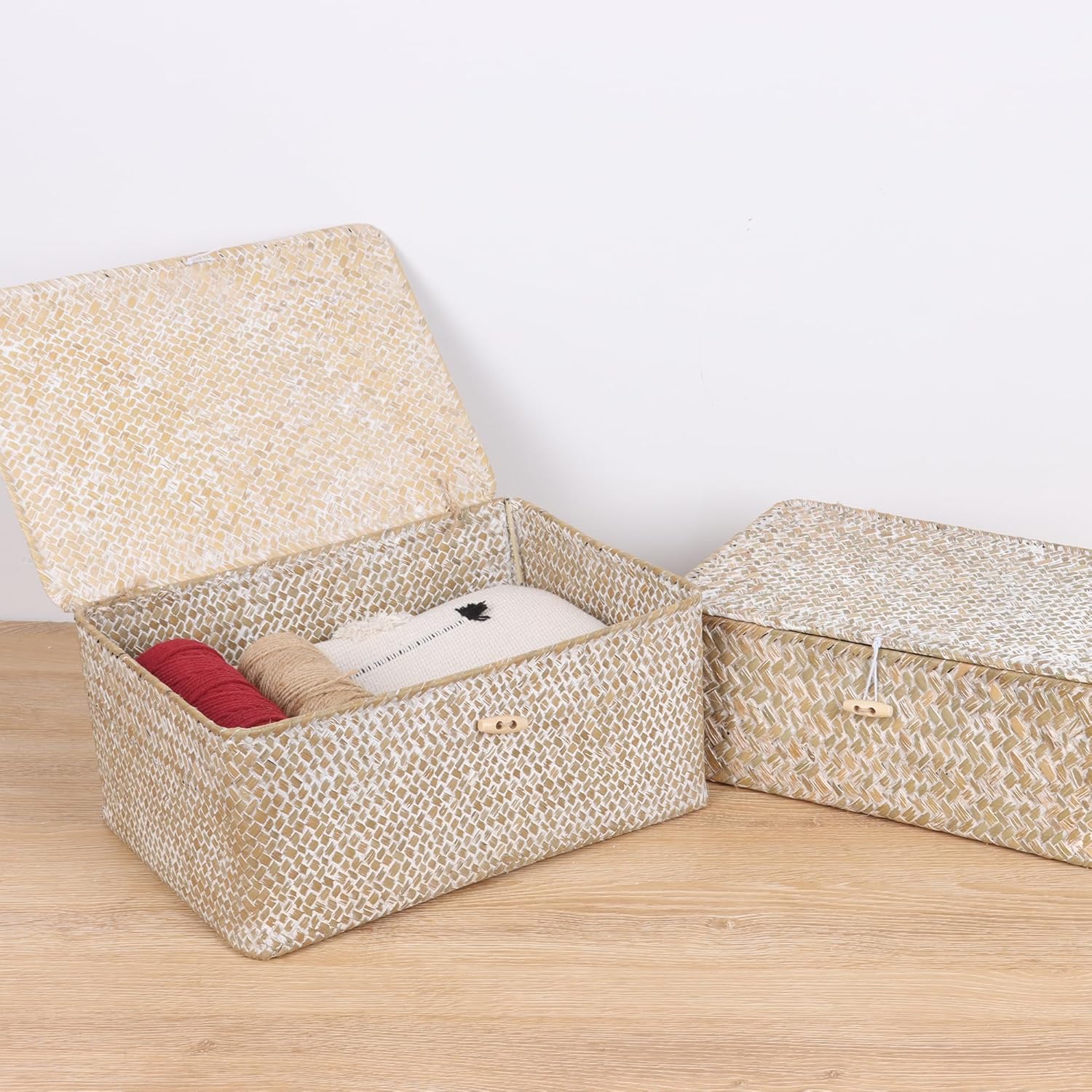 FEILANDUO Wicker Shelf Baskets with Lid