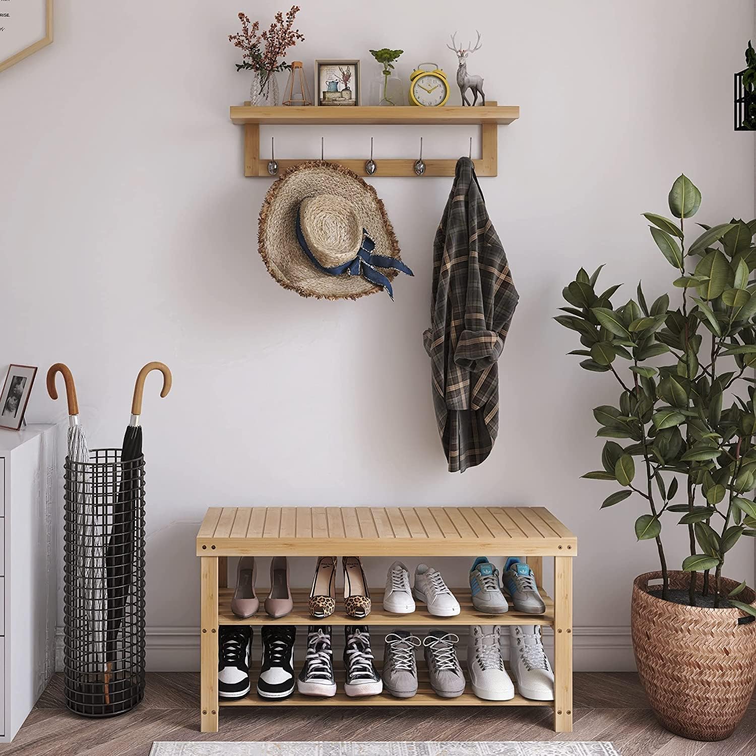 SMIBUY Wall-Mounted Coat Hooks with Shelf 292 Inch Entryway Organizer