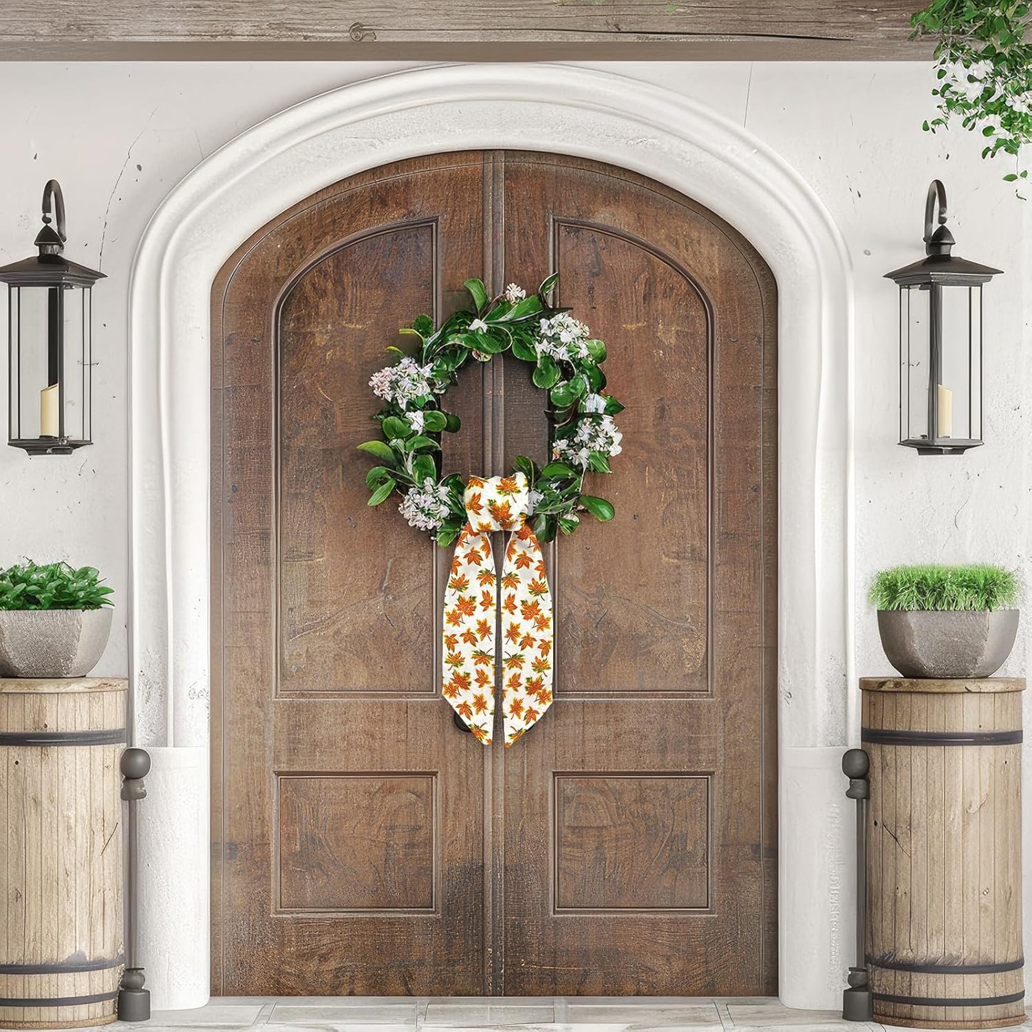 Orange Maple Leaf Wreath Sash for Front Door