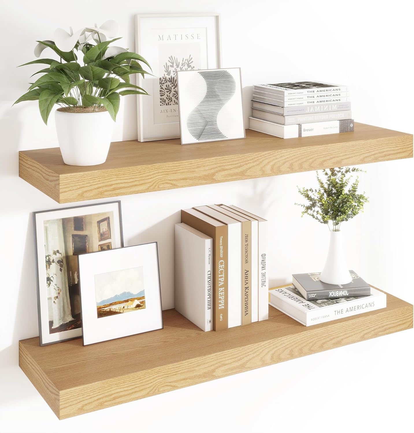 Heimlove 12 Inch Deep Floating Shelves Set of 2 Oak