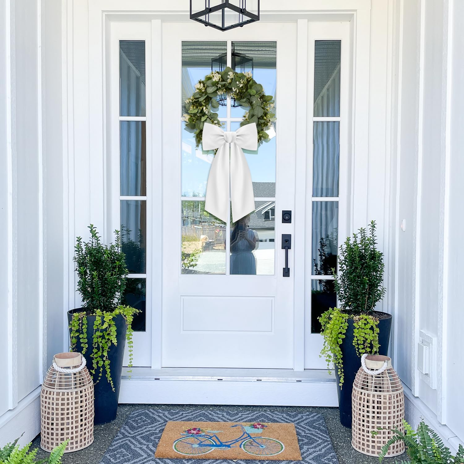 2 Pcs White Wreath Sash for Front Door Decor