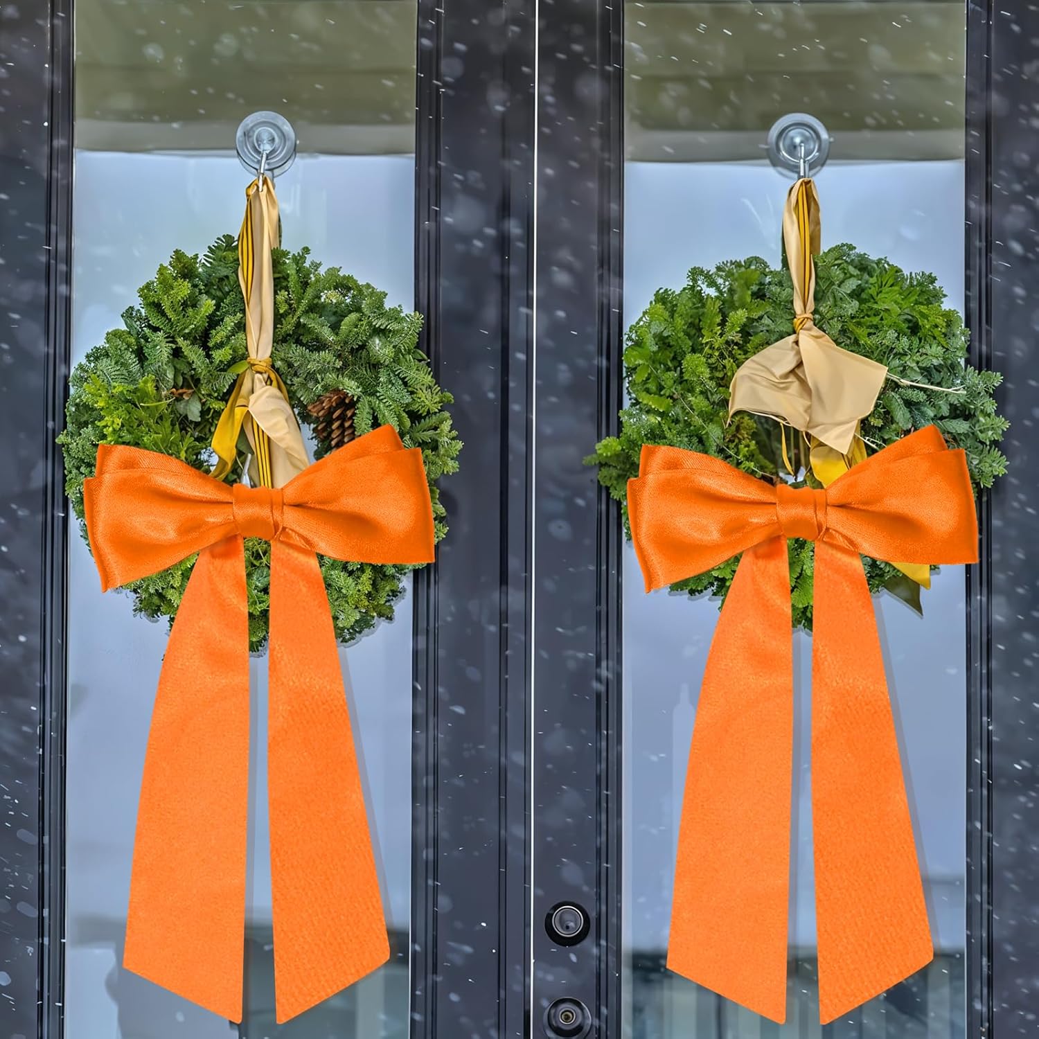 2Pcs Autumn Orange Satin Wreath Sash for Front Door