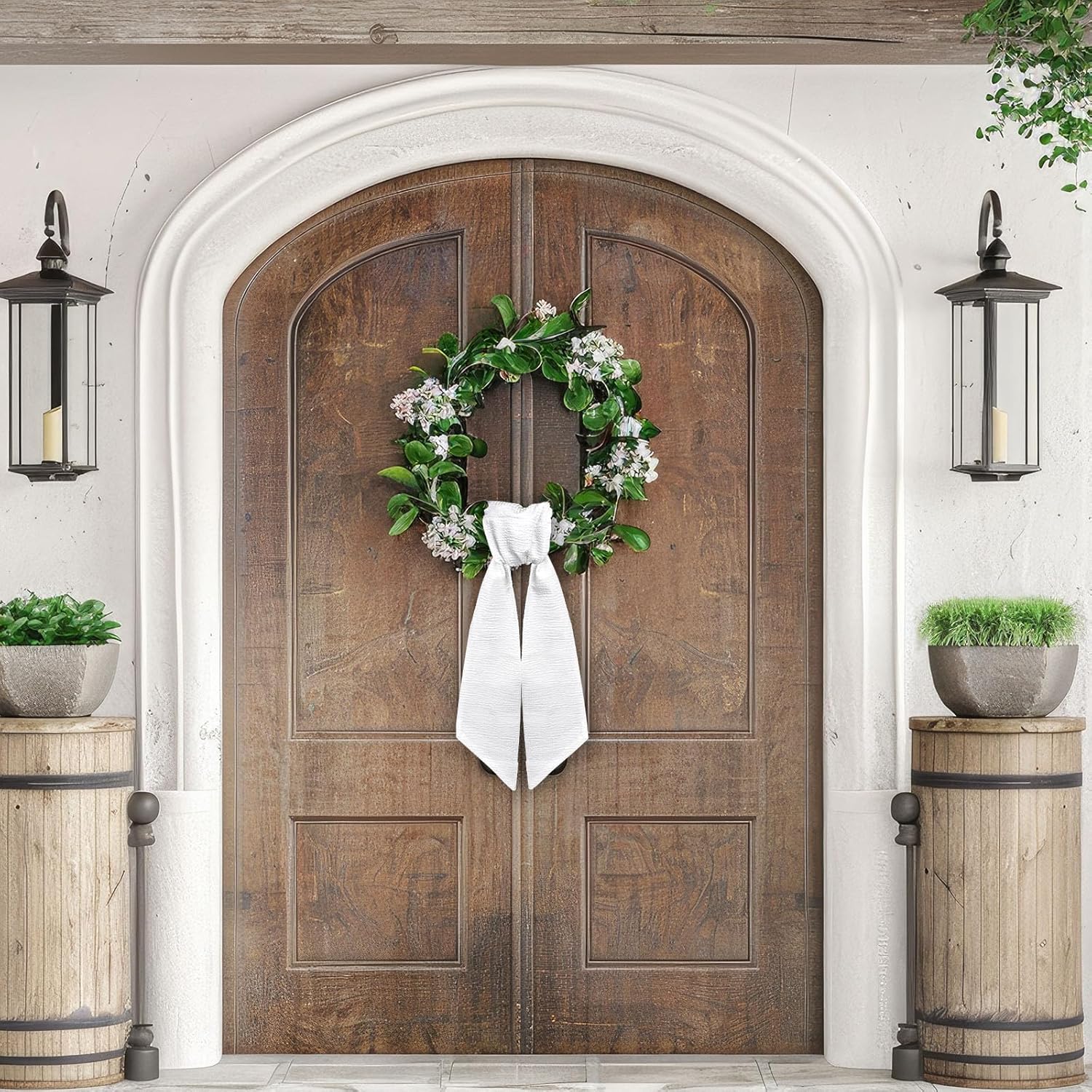 2pcs White Wreath Sash for Front Door