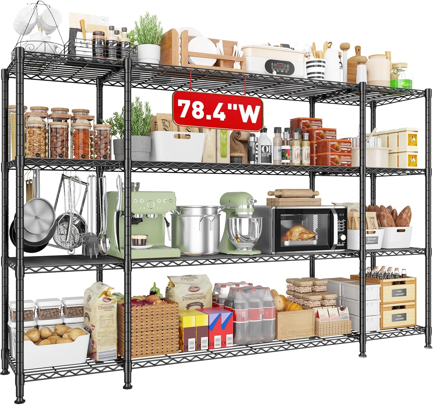 REIBII 784W 4-Tier Metal Shelving Unit 1500LBS Load Capacity