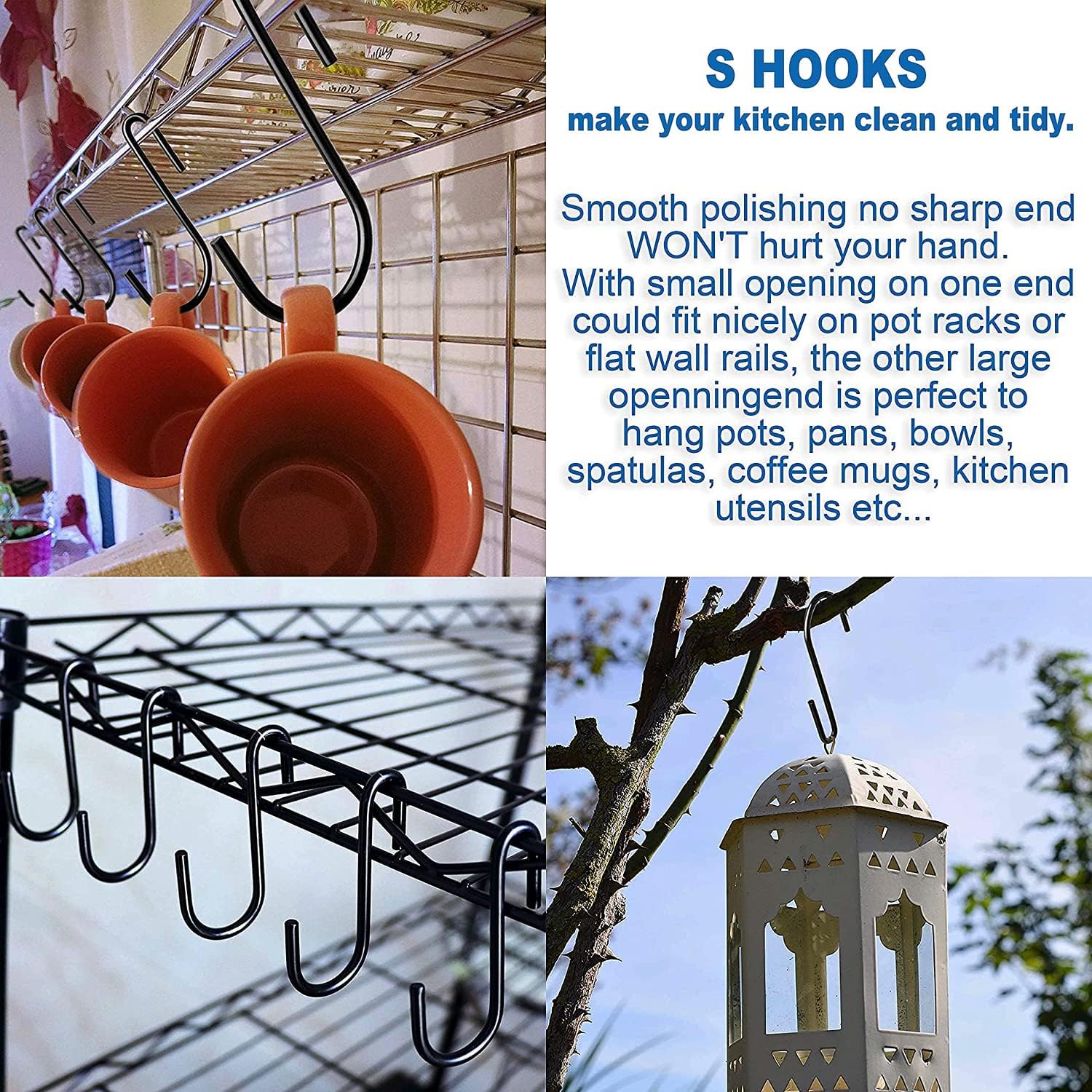 50 Pack Heavy Duty S Shaped Hooks for Kitchenware and Storage