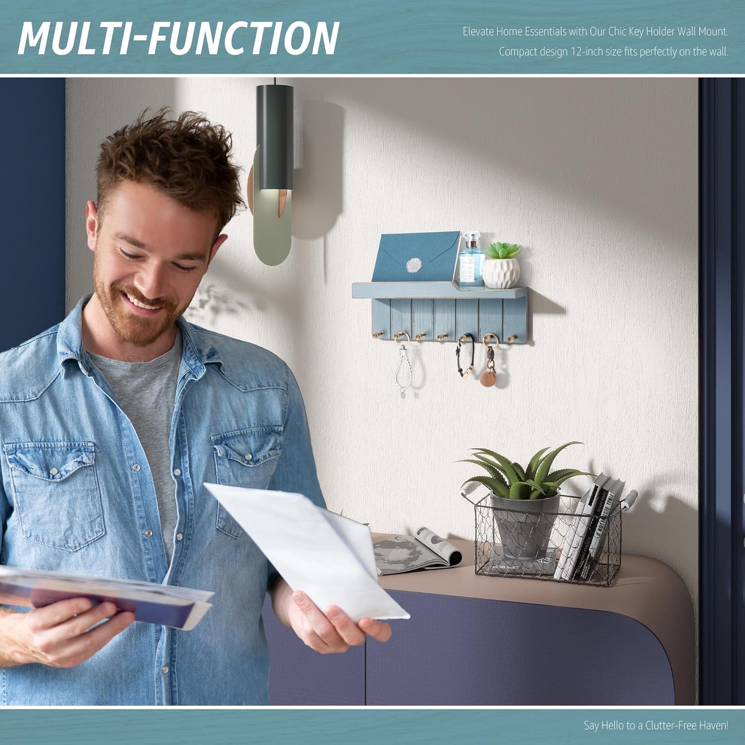 Rebee Vision Key Holder Wall Mount with Floating Shelf
