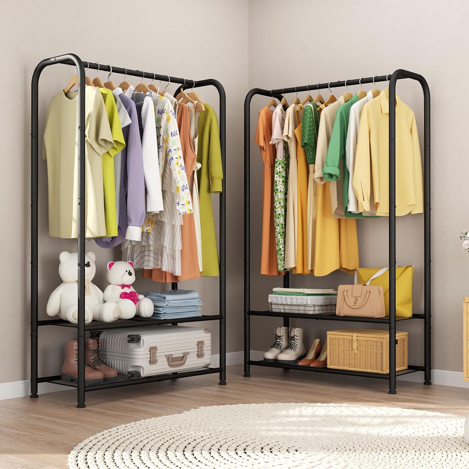 SINGAYE Heavy Duty Garment Rack with Shelves Black