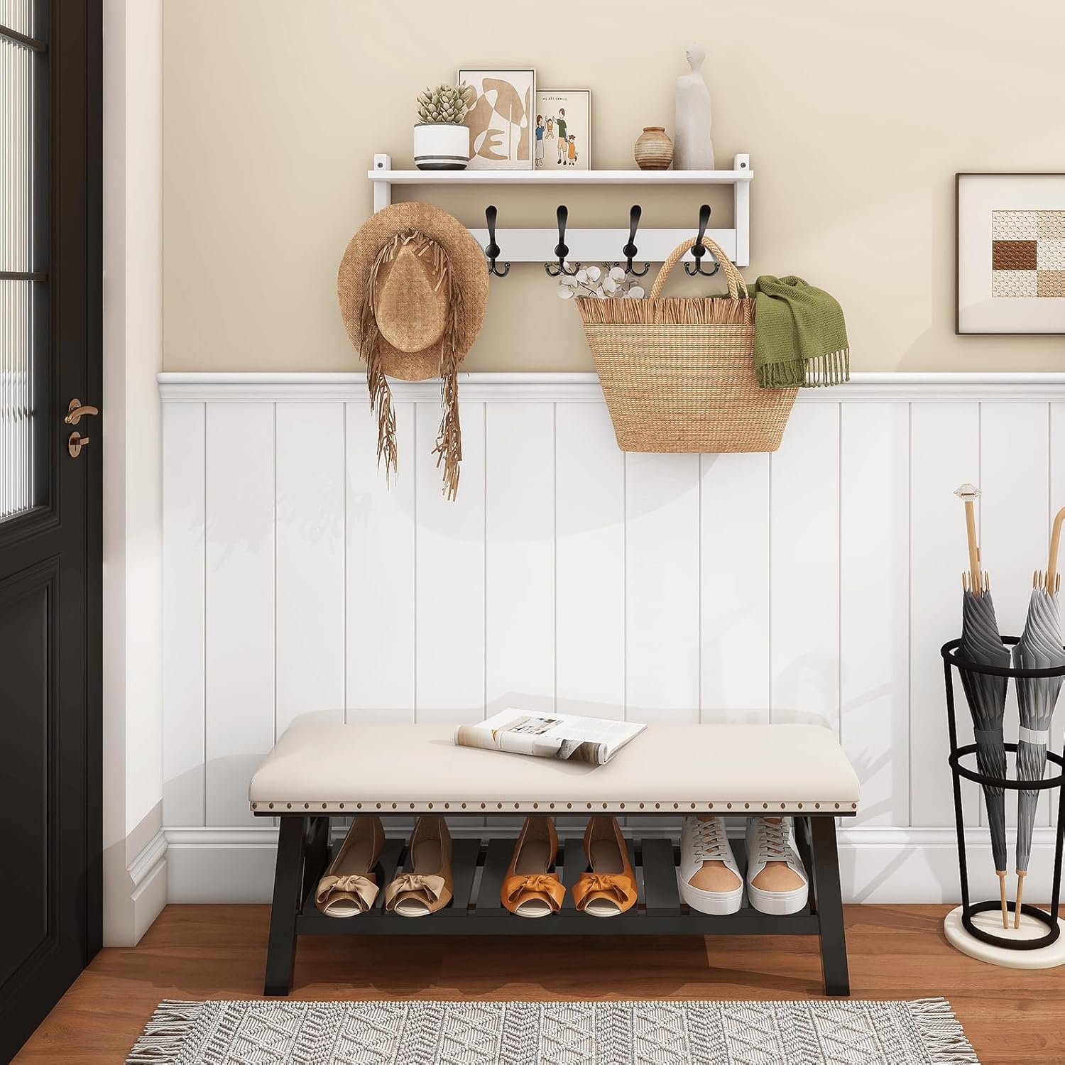 Homode Wall Shelf with Hooks 24 Inch Coat Rack