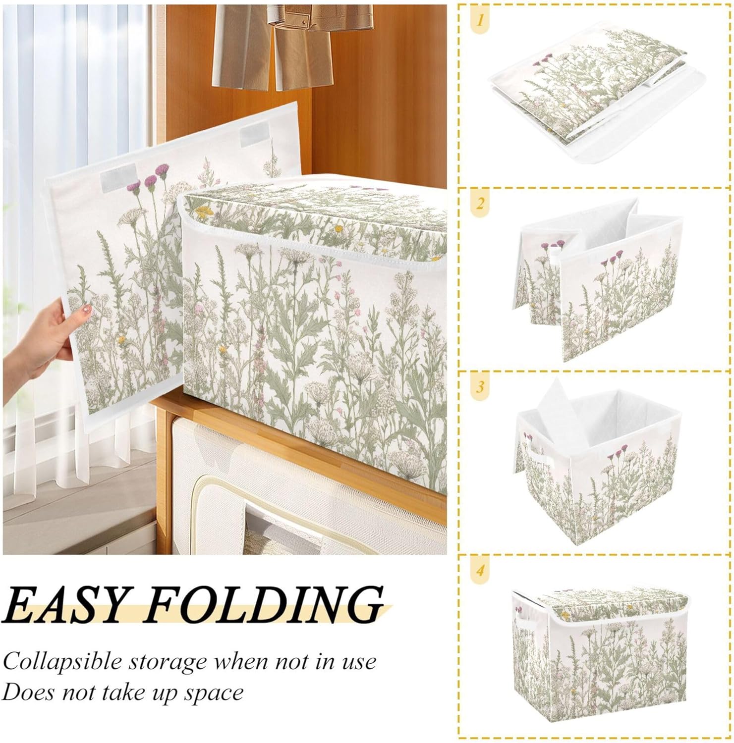 Xigua Foldable Lidded Storage Bins with Handles for Home and Office