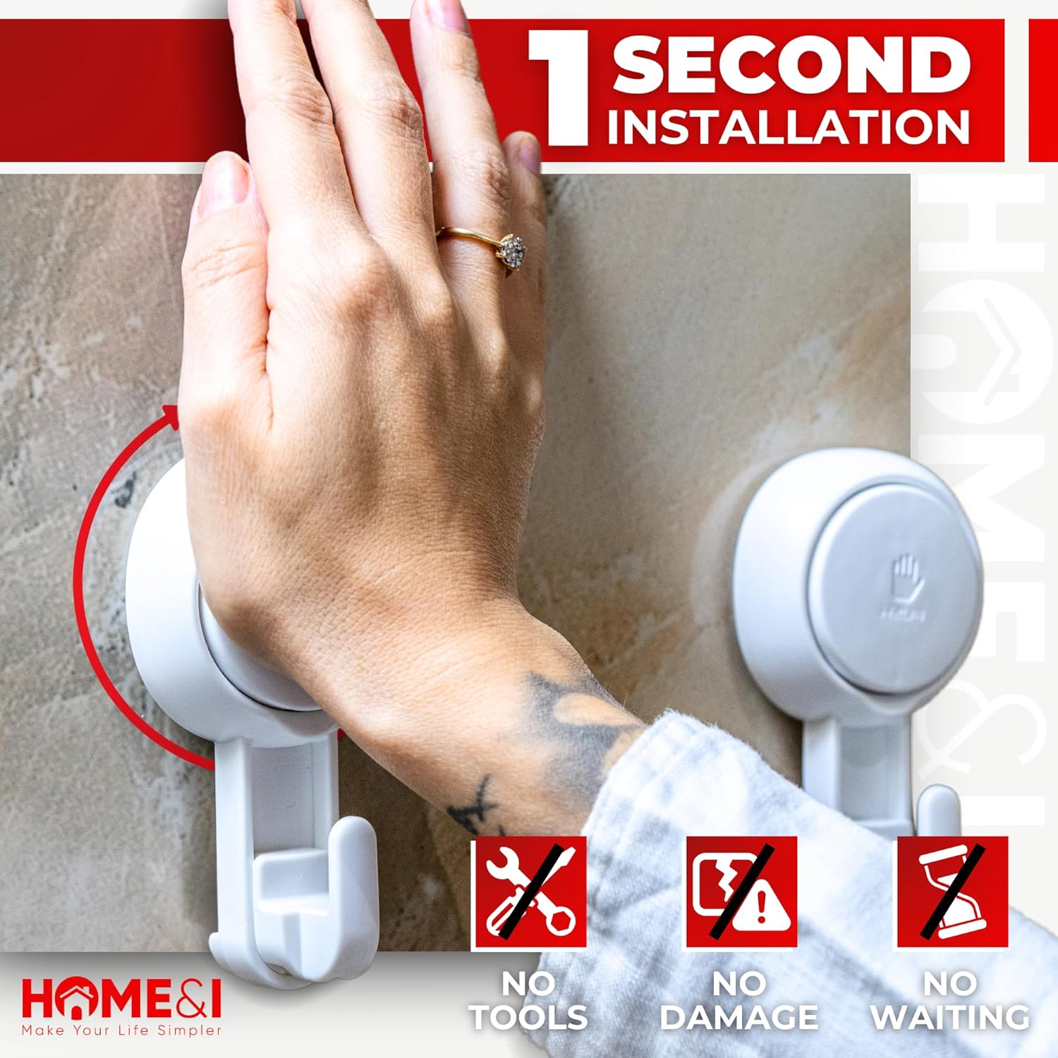HOMEI Suction Cup Hooks 2 Pack Heavy Duty