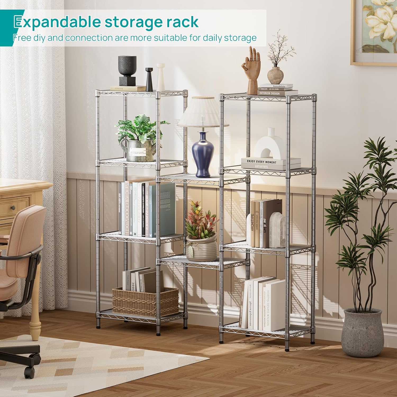 SINGAYE 5 Tier Adjustable Wire Shelf Unit Gray