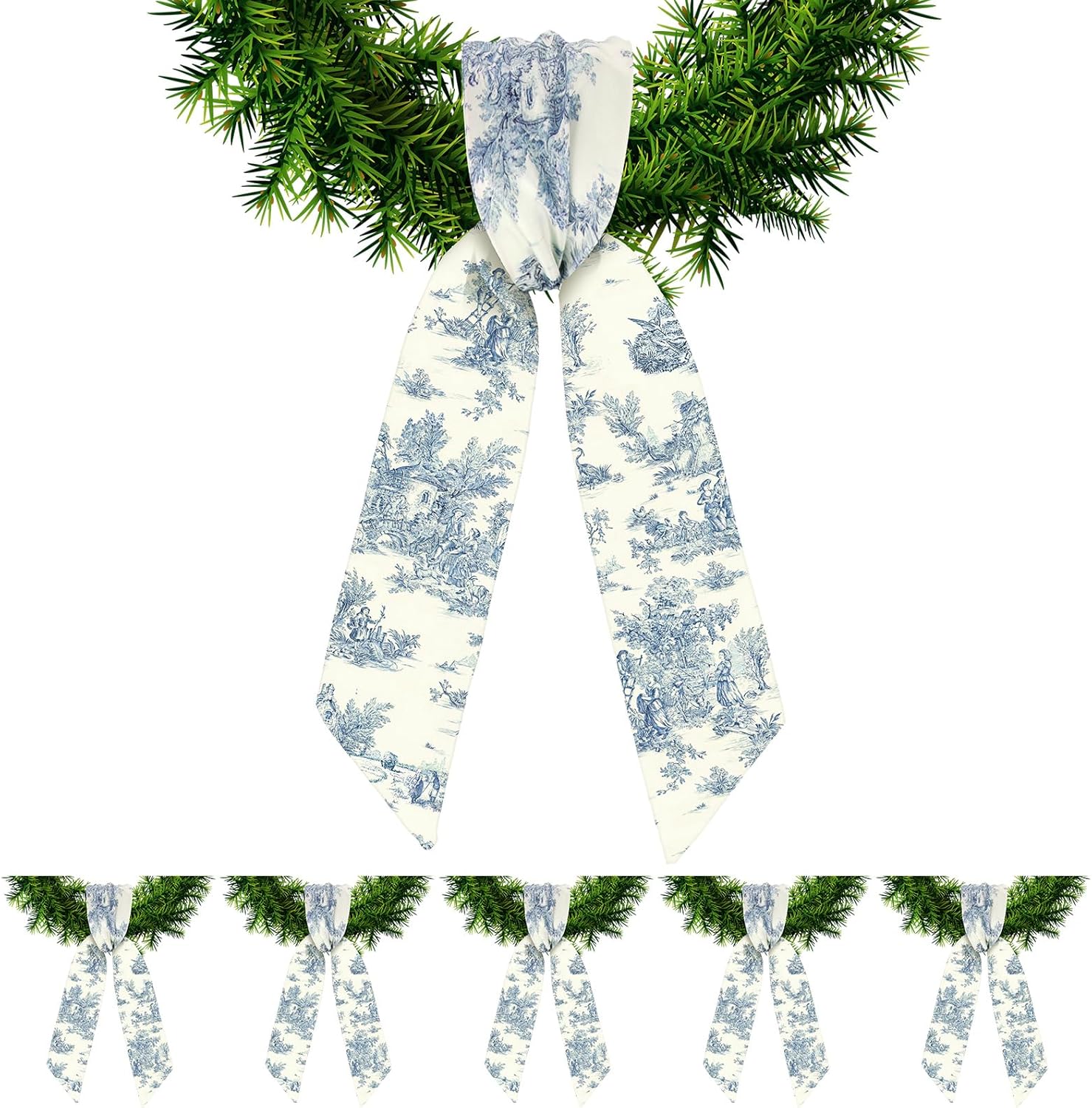 XunYee 6 Pcs Blue White Wreath Sash for Decor