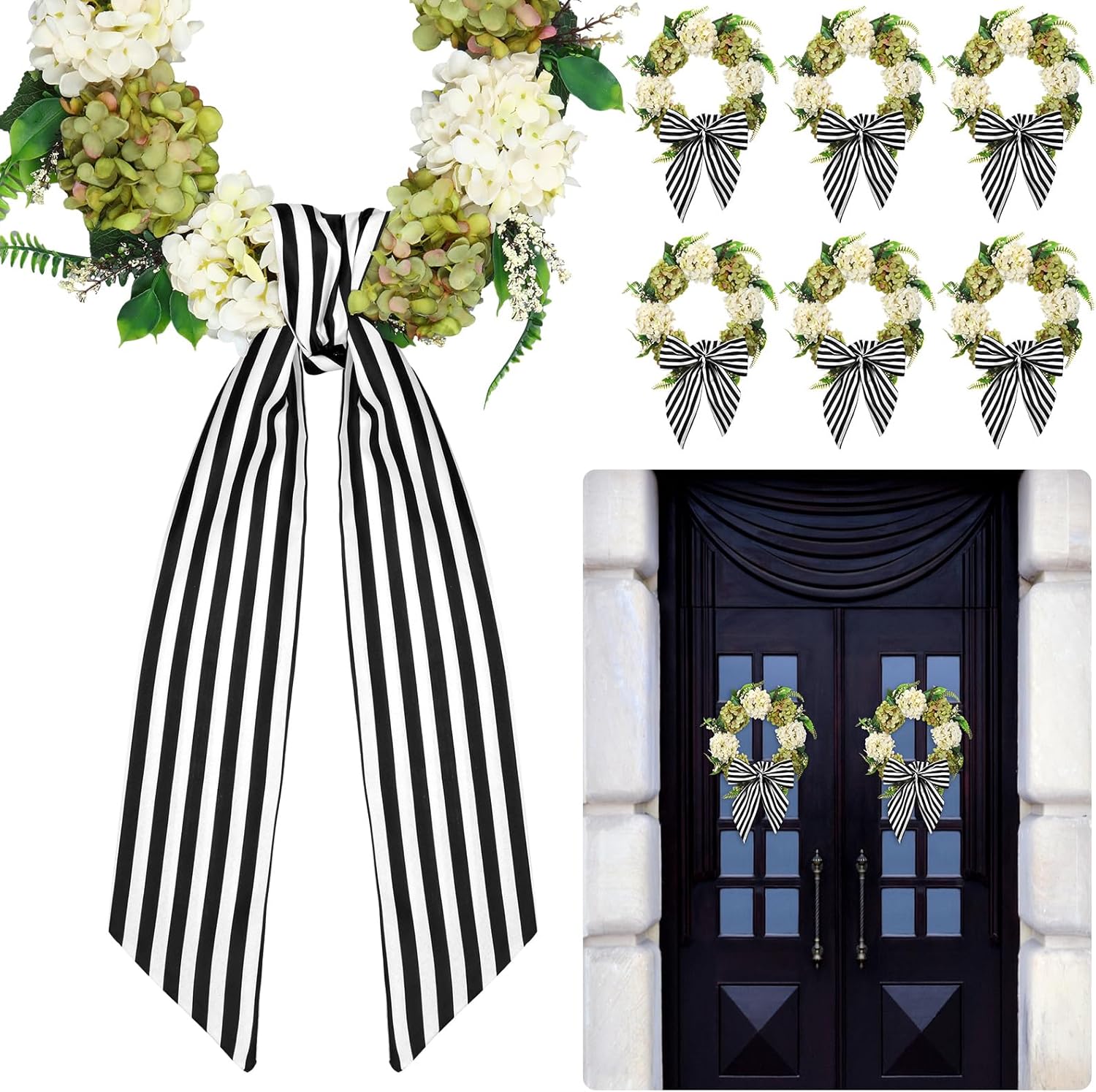 XunYee 6 Piece Black and White Wreath Sash Set