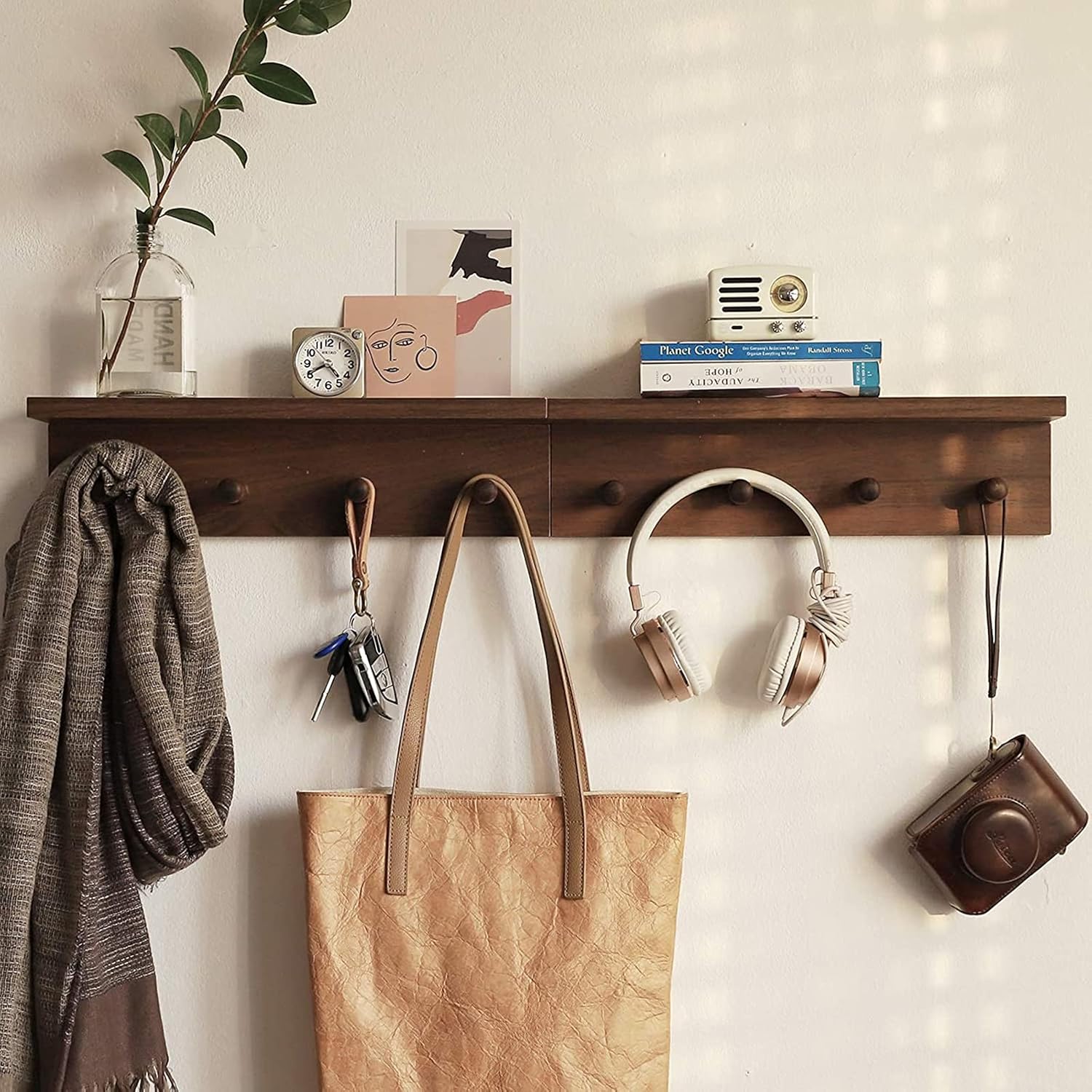 XAOMLP Walnut Finish Wall-Mounted Coat Rack