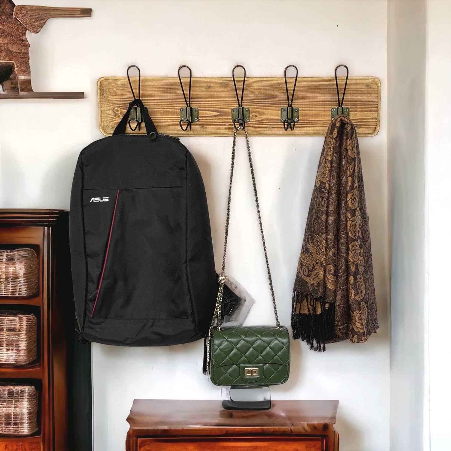 Wrightmart 24 Inch Reclaimed Wood Wall Coat Rack with 5 Hooks