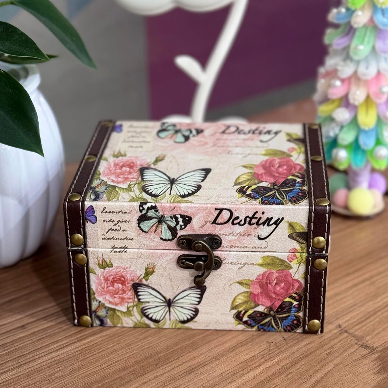 Butterfly Jewelry Box Pink Storage Decorative Box for Jewelry Trinkets and Photos
