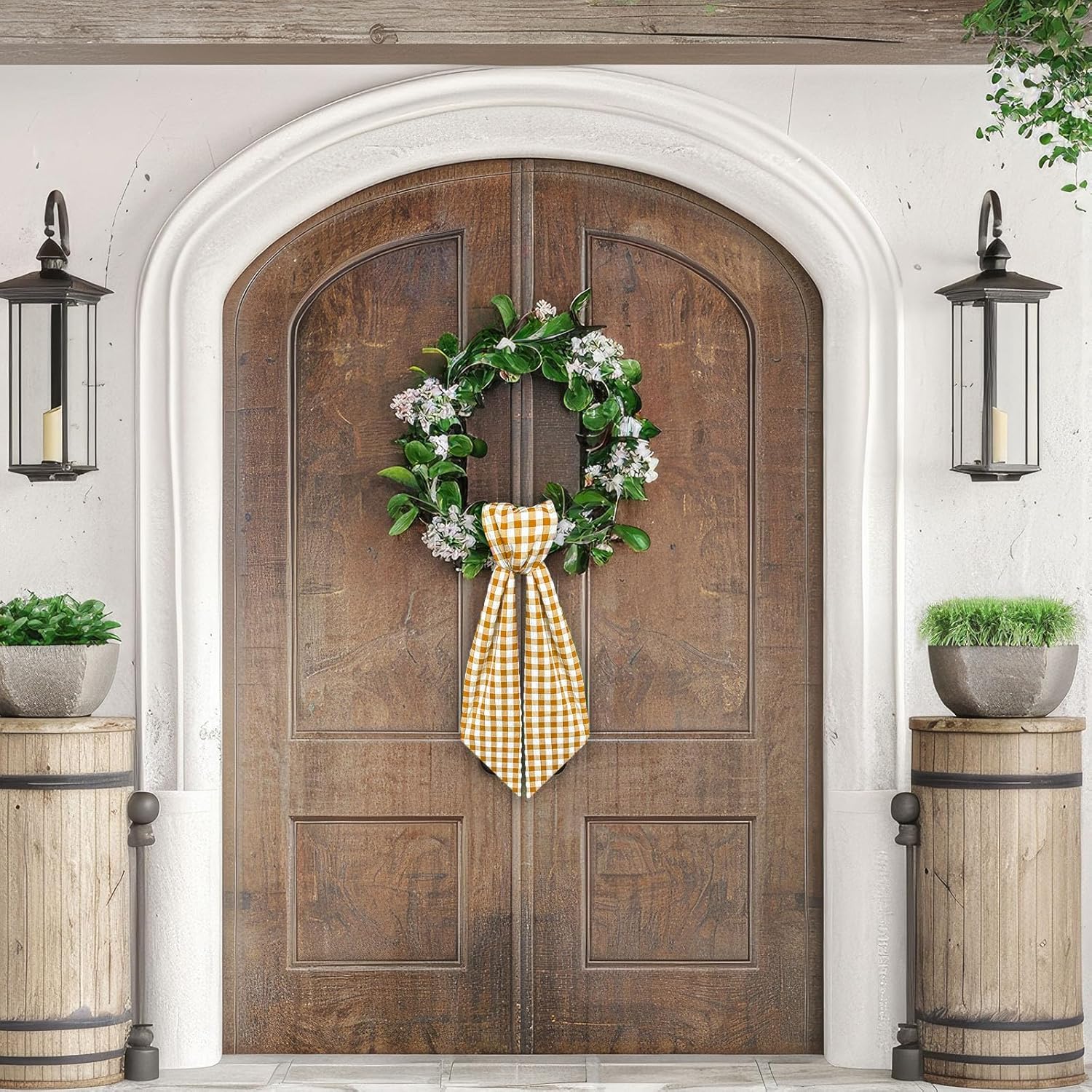 Orange Buffalo Plaid Wreath Sash for Front Door