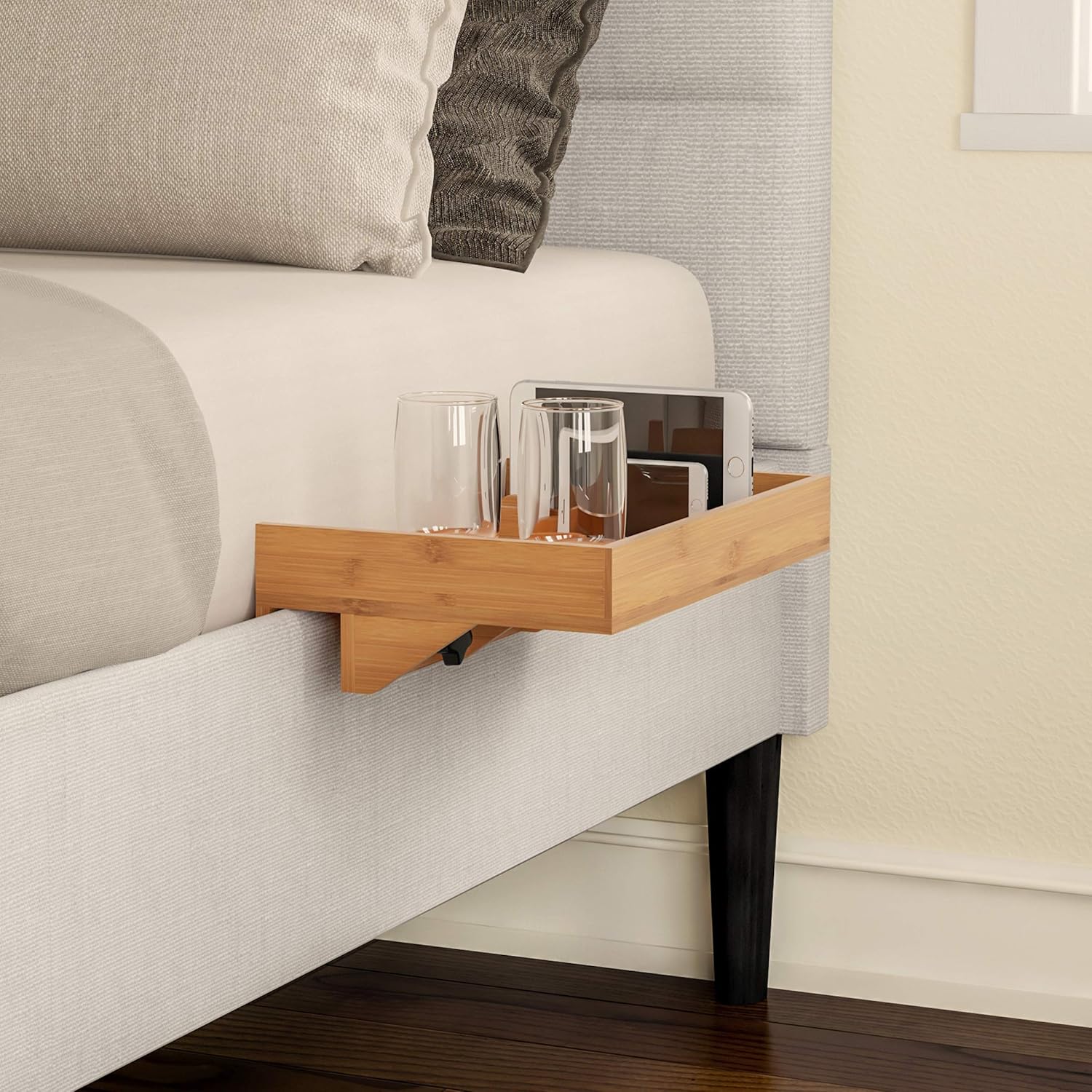 Lavish Home Bamboo Floating Nightstand - Compact Bedroom Storage Shelf