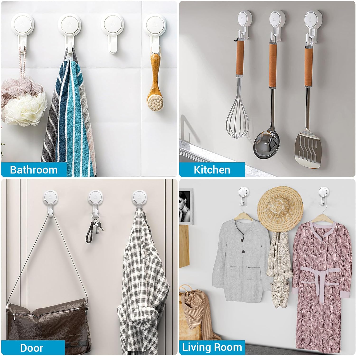 LUXEAR Suction Hooks 6 Pack Heavy Duty Waterproof Shower Door Window Organizer