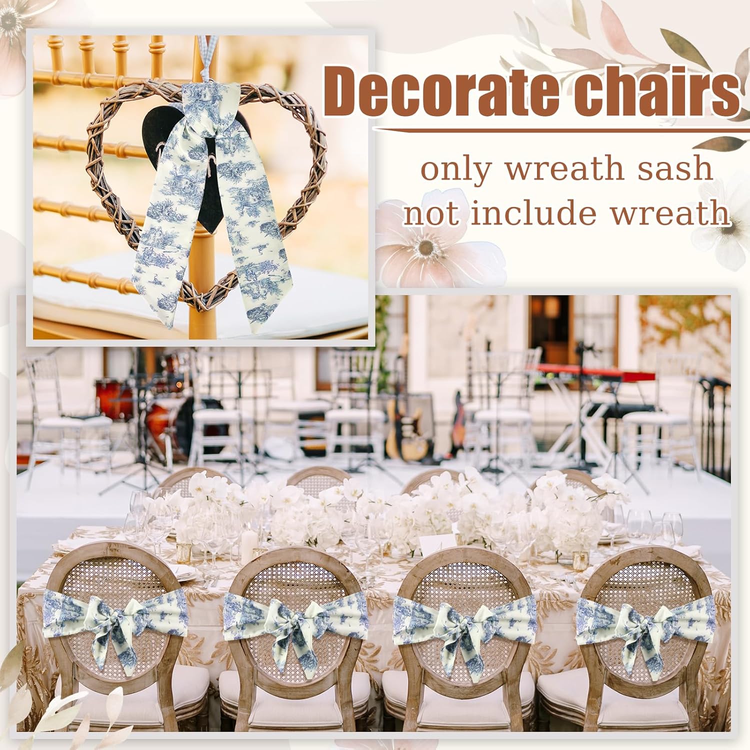 XunYee 6 Pcs Blue White Wreath Sash for Decor