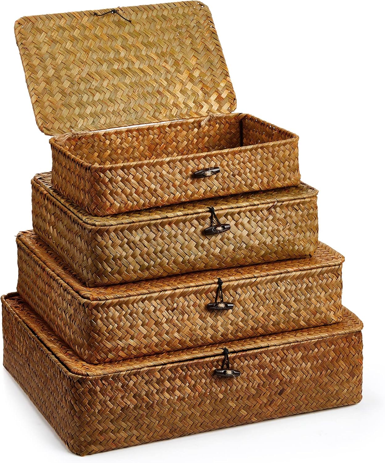 Set of 4 Seagrass Storage Baskets with Lids