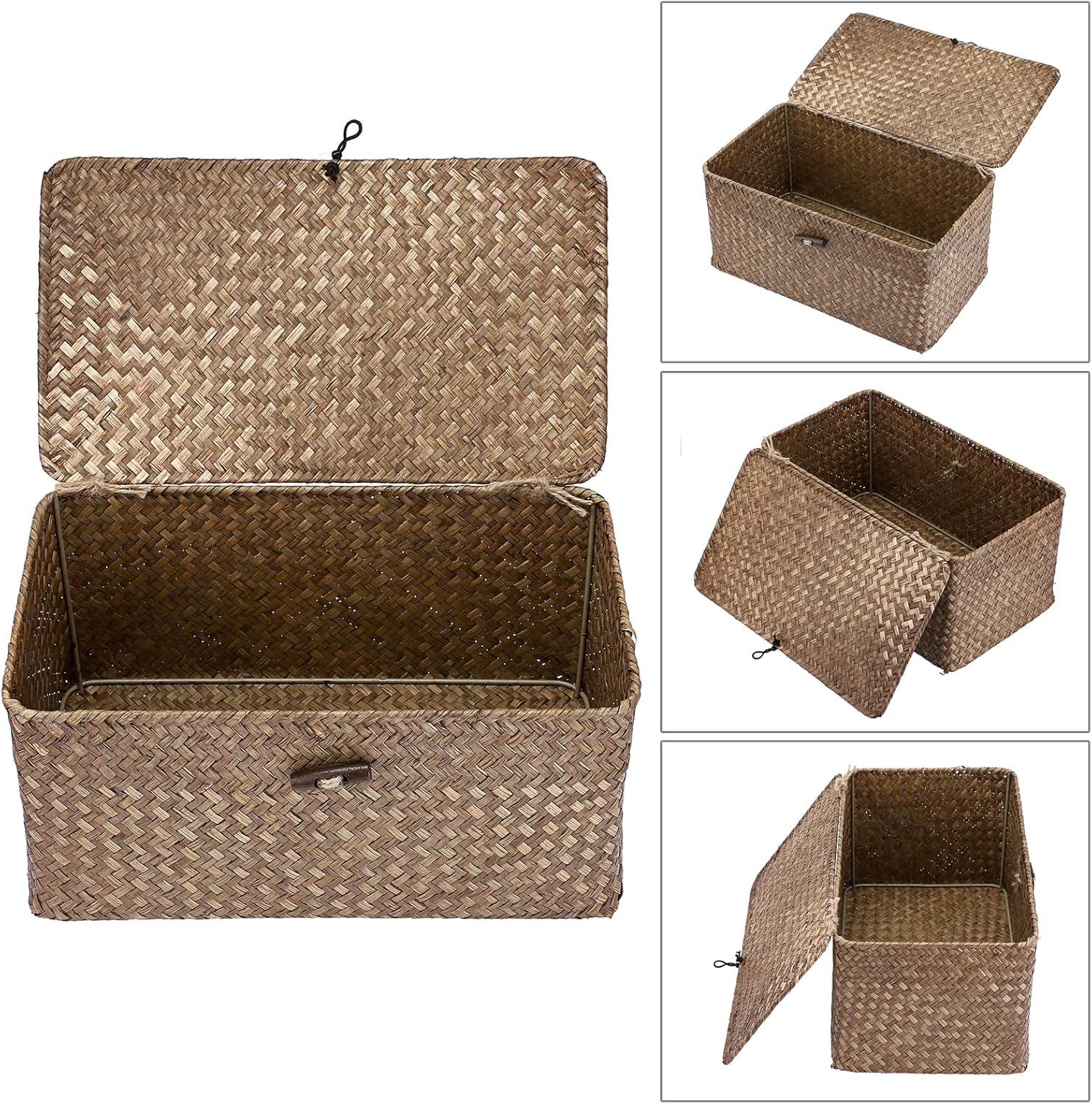 Hipiwe Wicker Shelf Basket with Lid Storage Bin