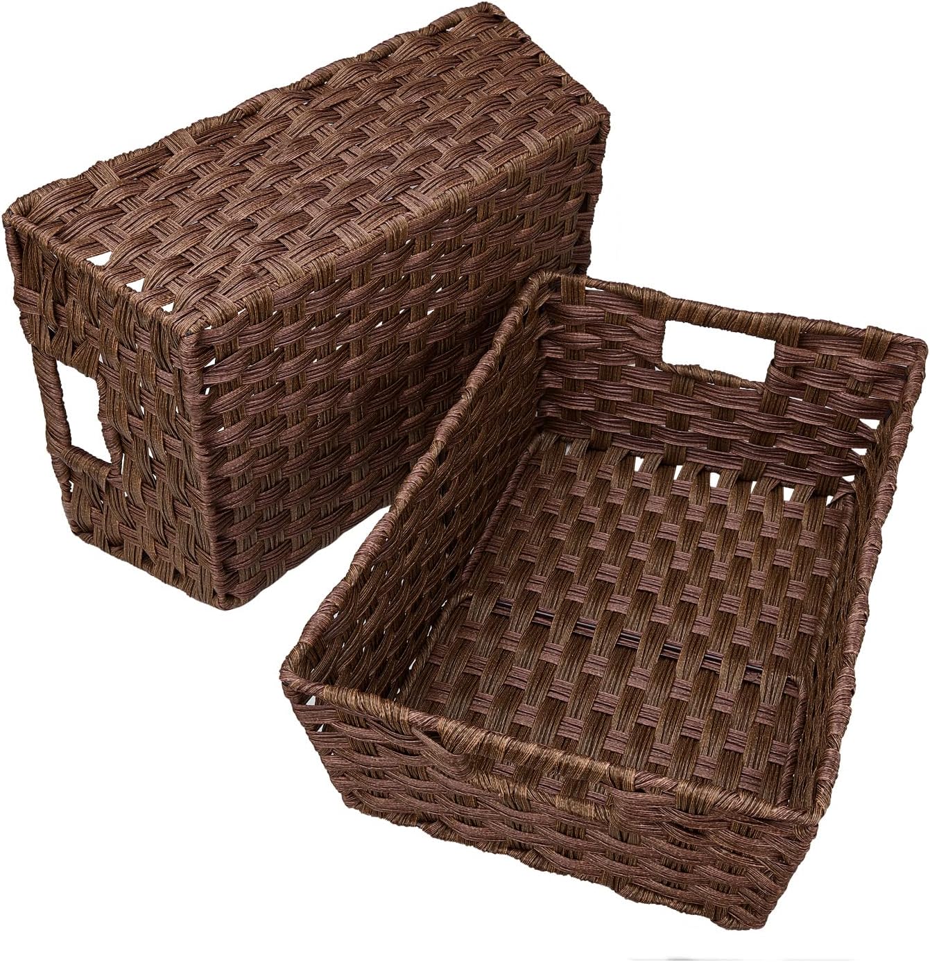 Large Wicker Storage Basket Set of 2 Brown Waterproof