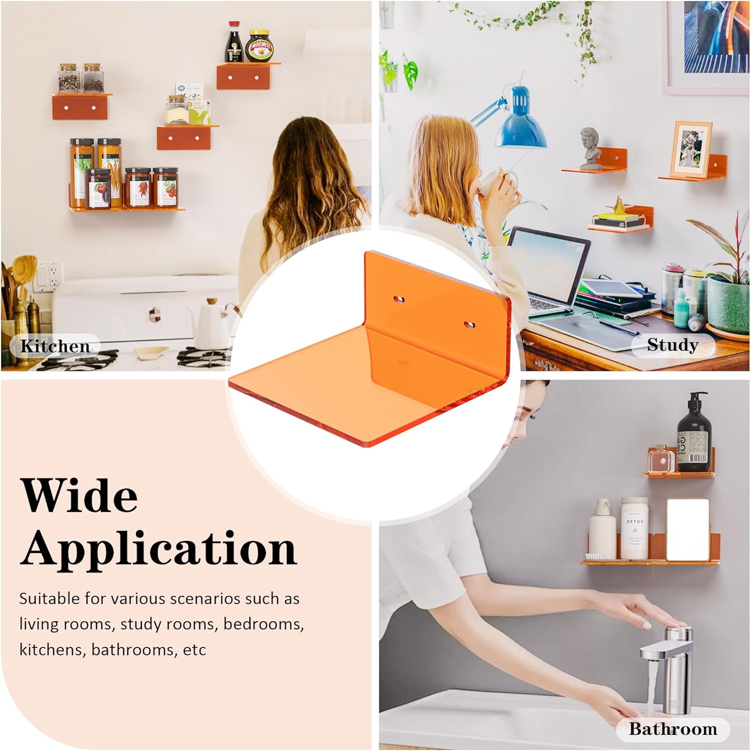 6 Inches Orange Wall Shelves Set of 2