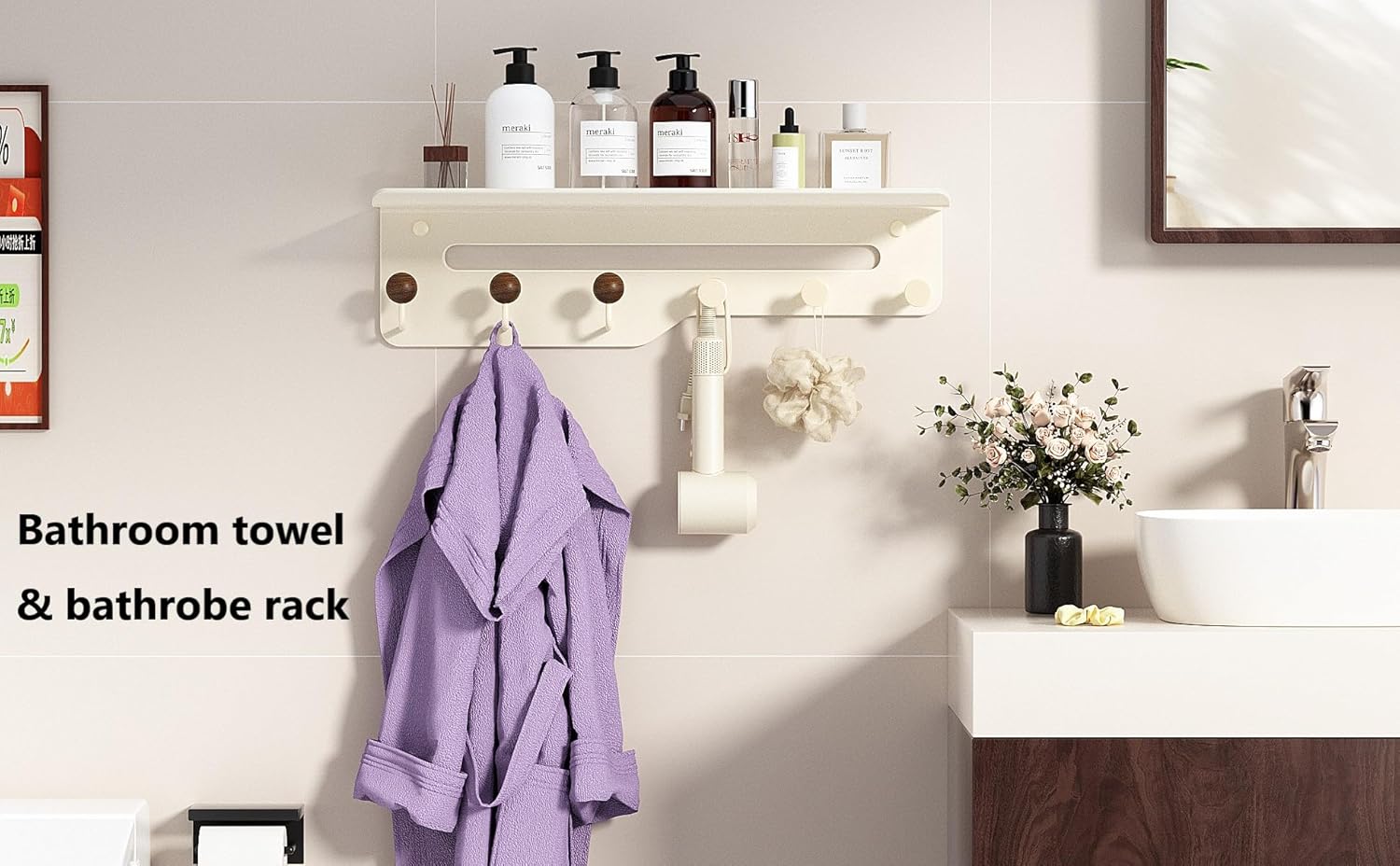 Modern Wall Mount Coat Rack with 6 Hooks and Shelf