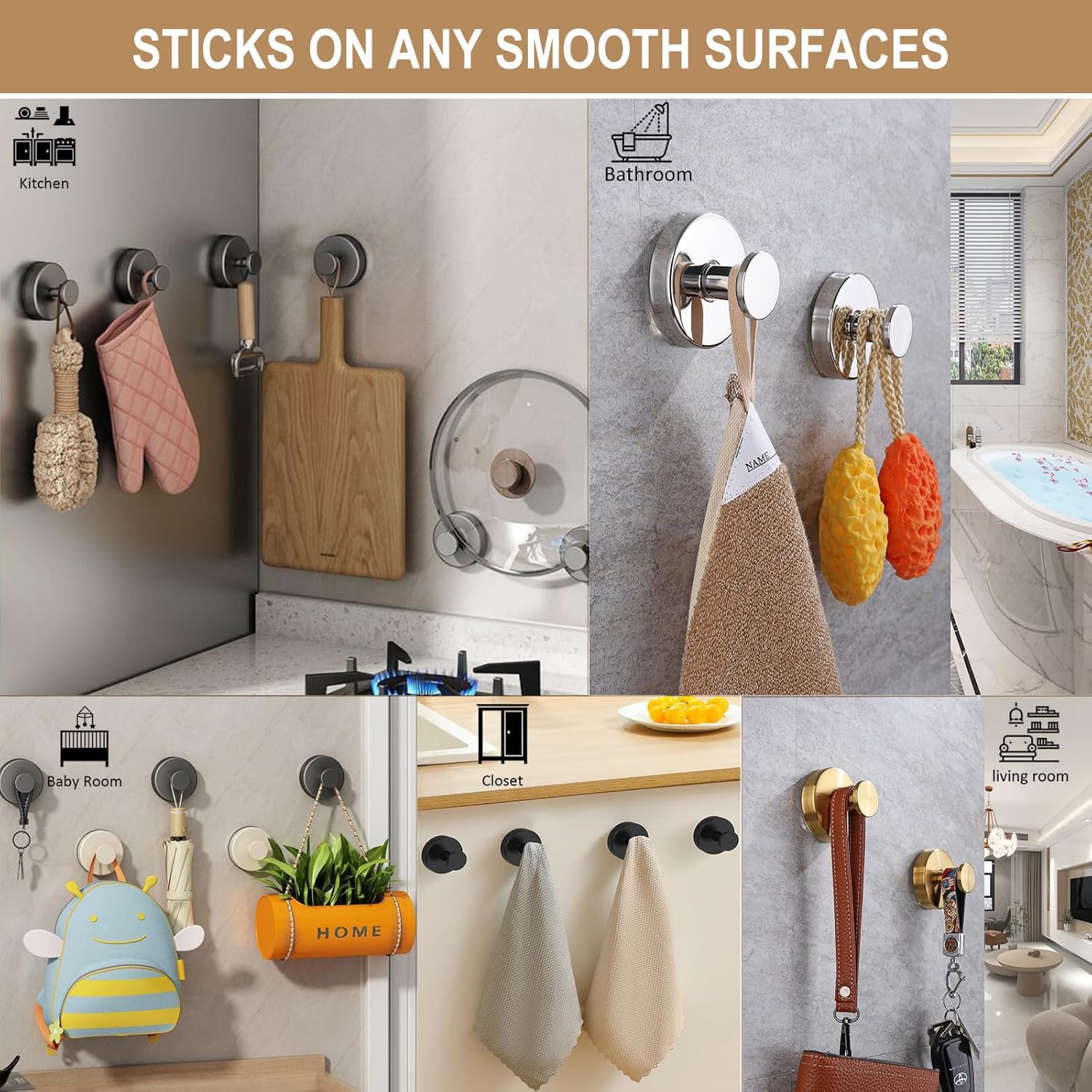 ZESLMG Suction Cup Hooks for Glass Wall 2 Pack