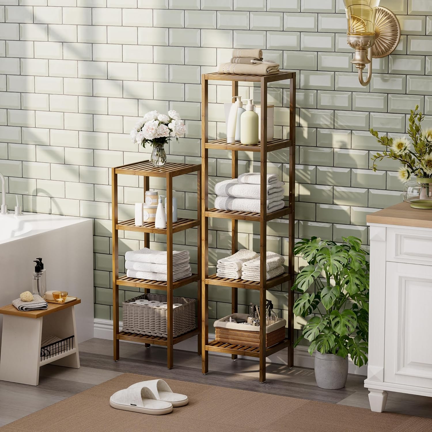 SMIBUY 5-Tier Bamboo Storage Shelf Walnut Finish