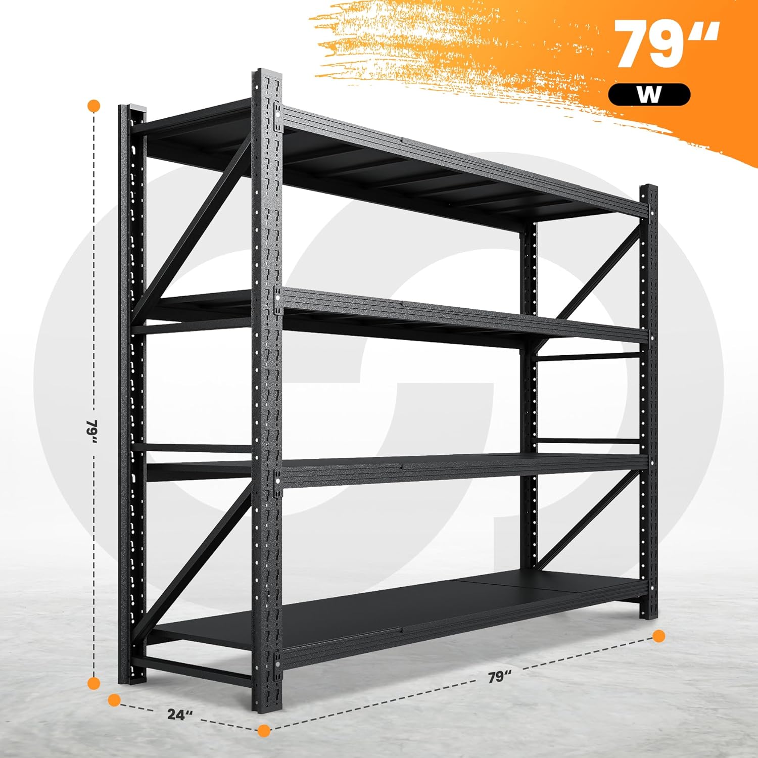 AFAIF 79 W 4 Tier Heavy Duty Metal Storage Shelf Unit Black