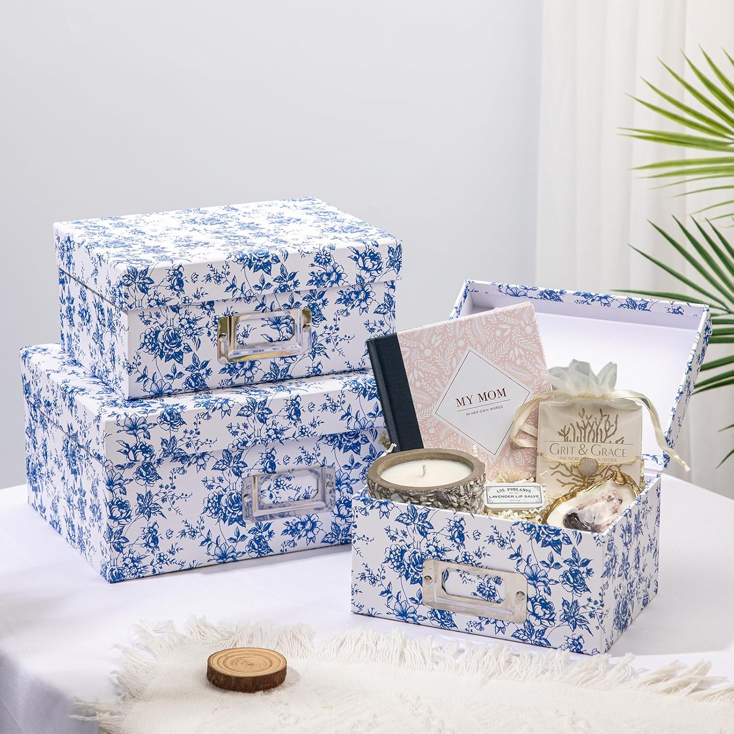 Briful Blue and White Porcelain Storage Boxes 4 in 1 Set
