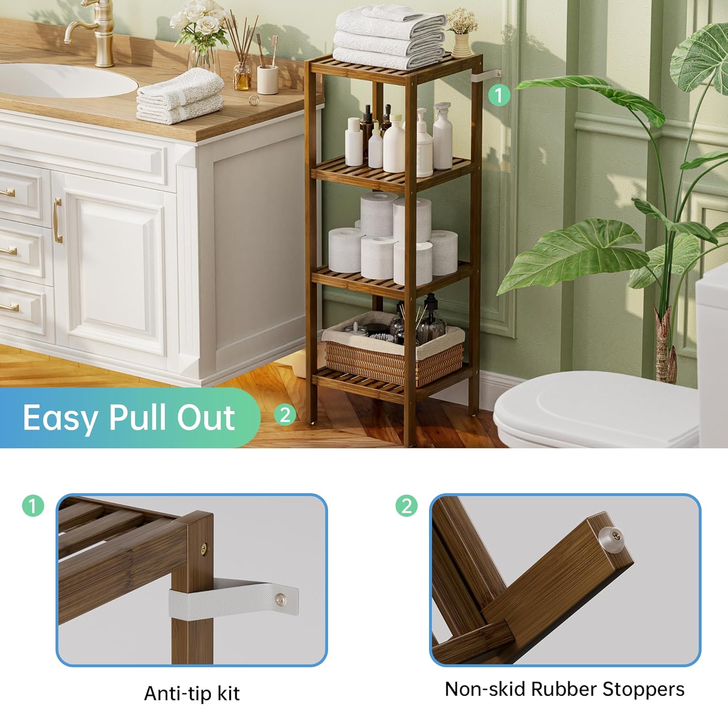 SMIBUY 5-Tier Bamboo Storage Shelf Walnut Finish