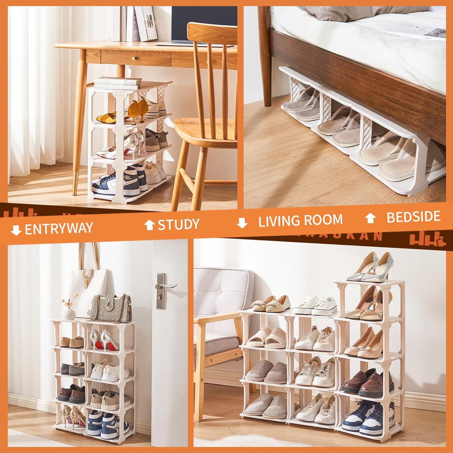 5 Tier Shoe Rack Organizer for Closet Storage Narrow Vertical Free Standing Beige