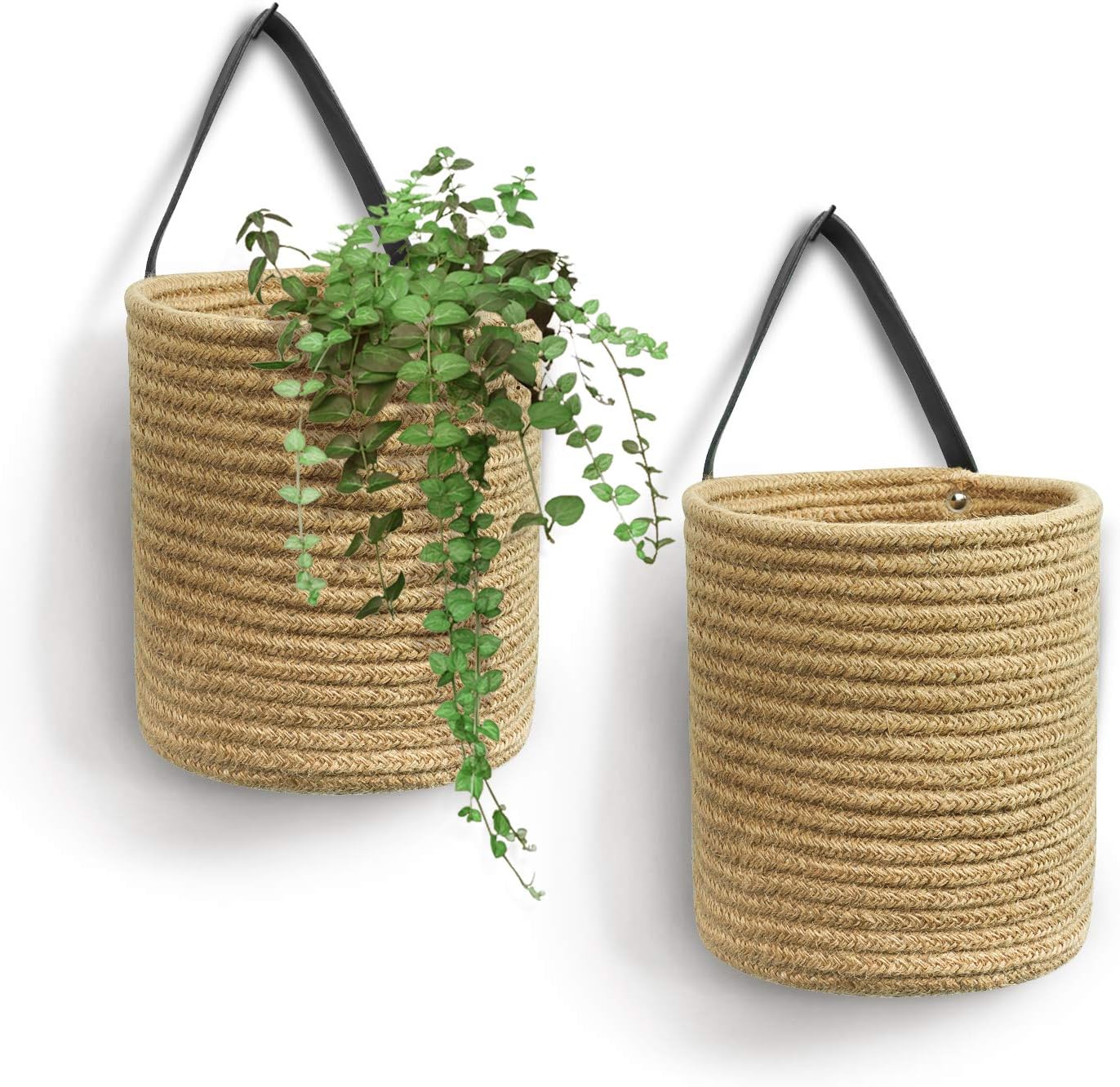 Goodpick 2 Pack Jute Hanging Basket - Small Woven Wall Plant Decor Set