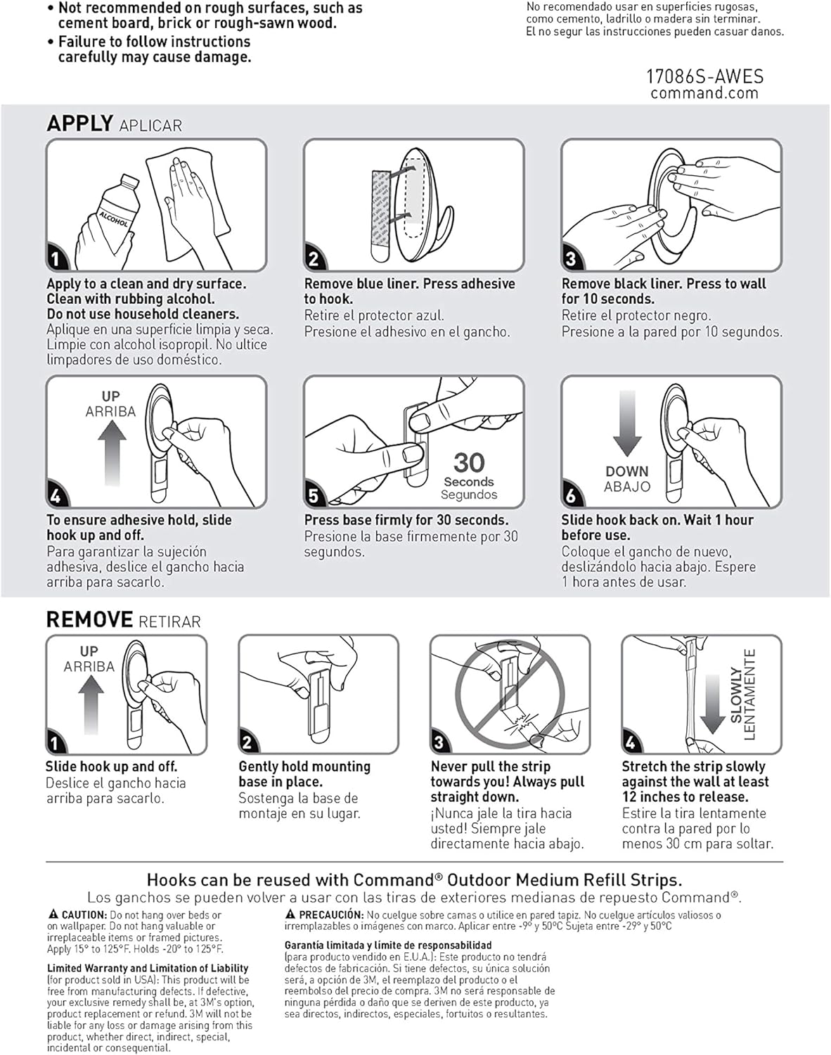 Command Outdoor Terrace Hooks 2 Hooks 4 Strips 3 lb Weight Capacity