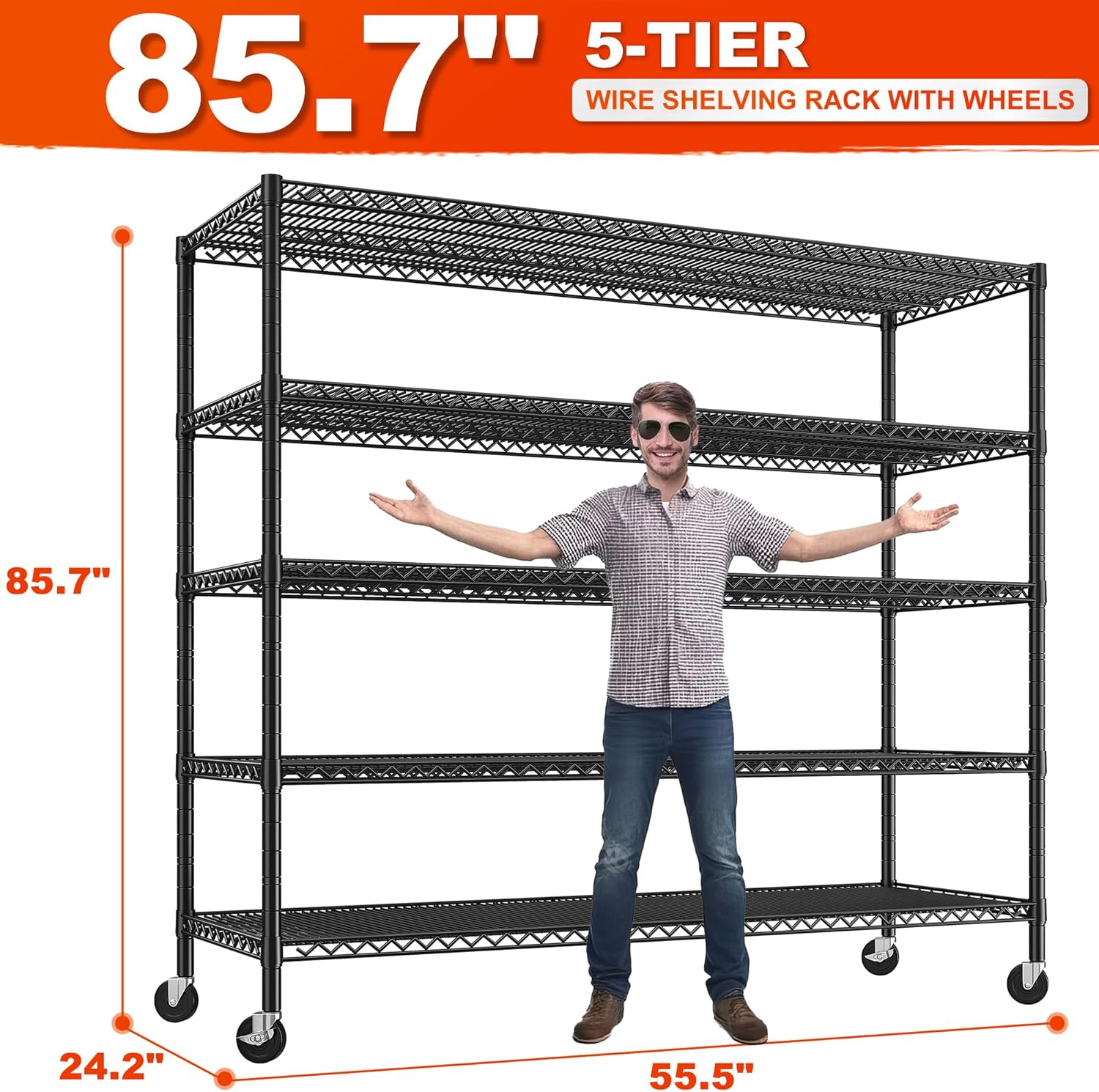 REIBII 857 Inch Heavy Duty Storage Shelving Unit with Wheels and Feet