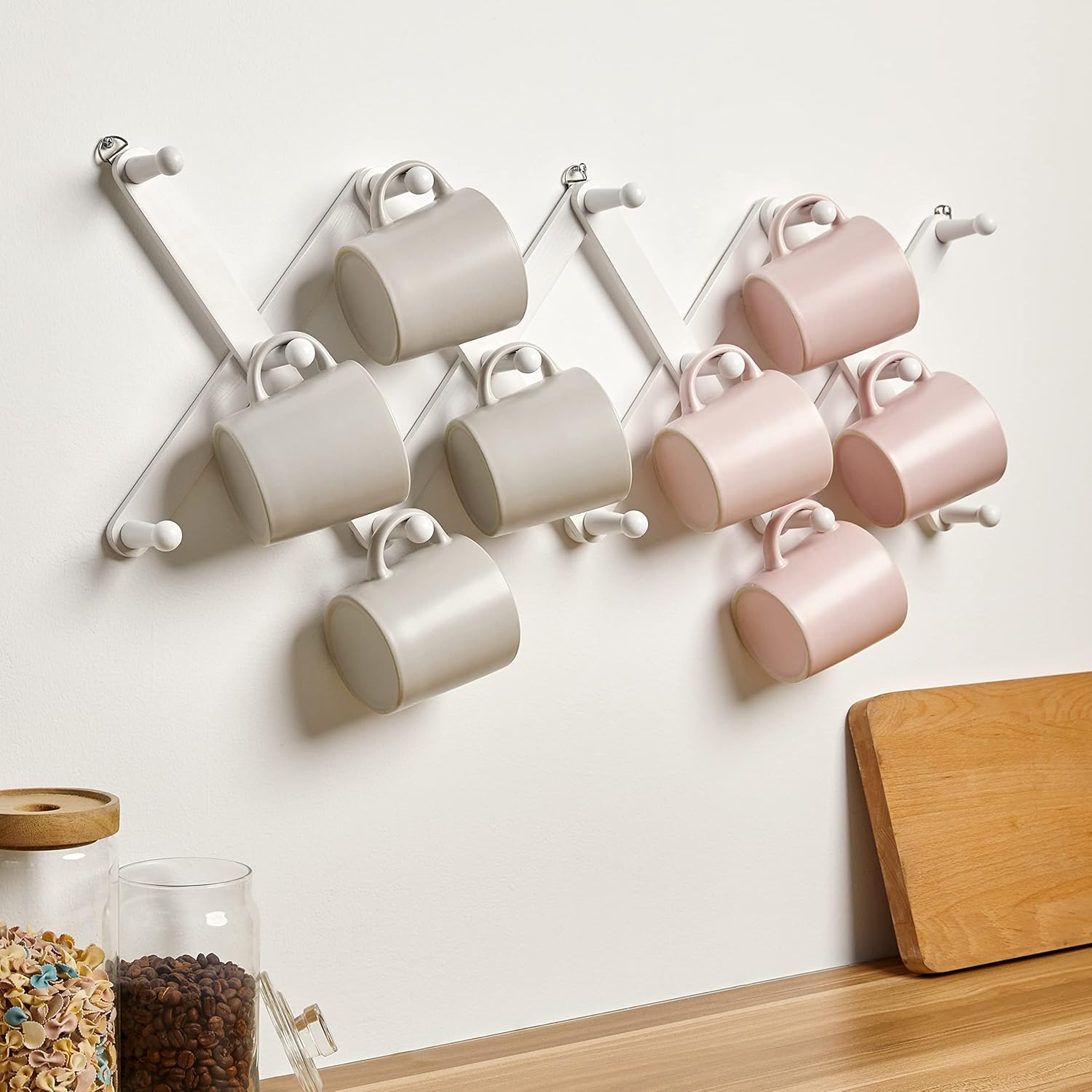 Wooden Wall Hanger Expandable Coat Rack with 14 Peg Hooks