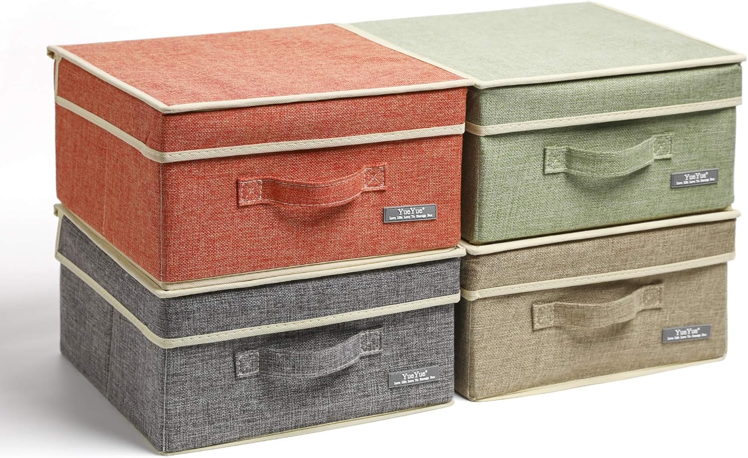 YueYue 4 Pack Lidded Fabric Storage Boxes with Handles