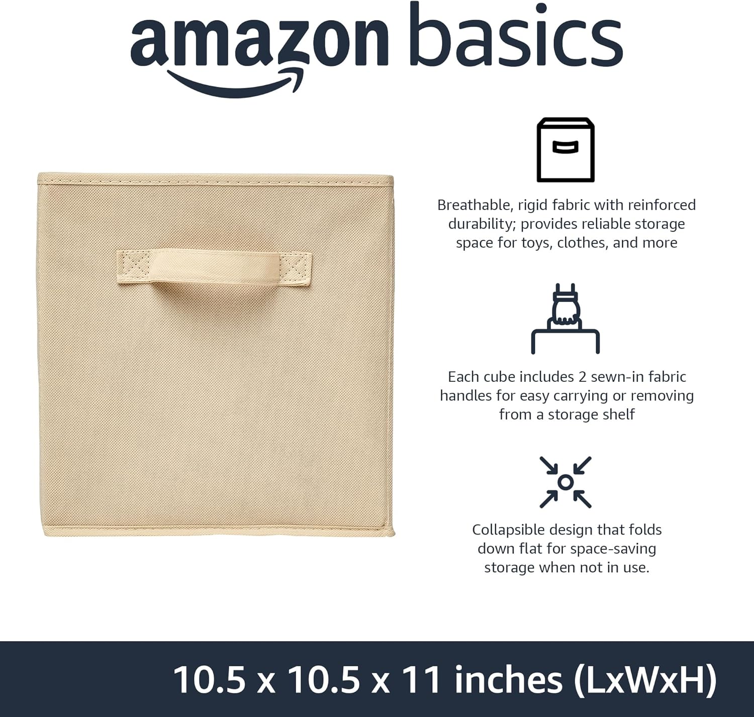 Amazon Basics Collapsible Fabric Storage Cubes with Handles Pack of 6 Beige