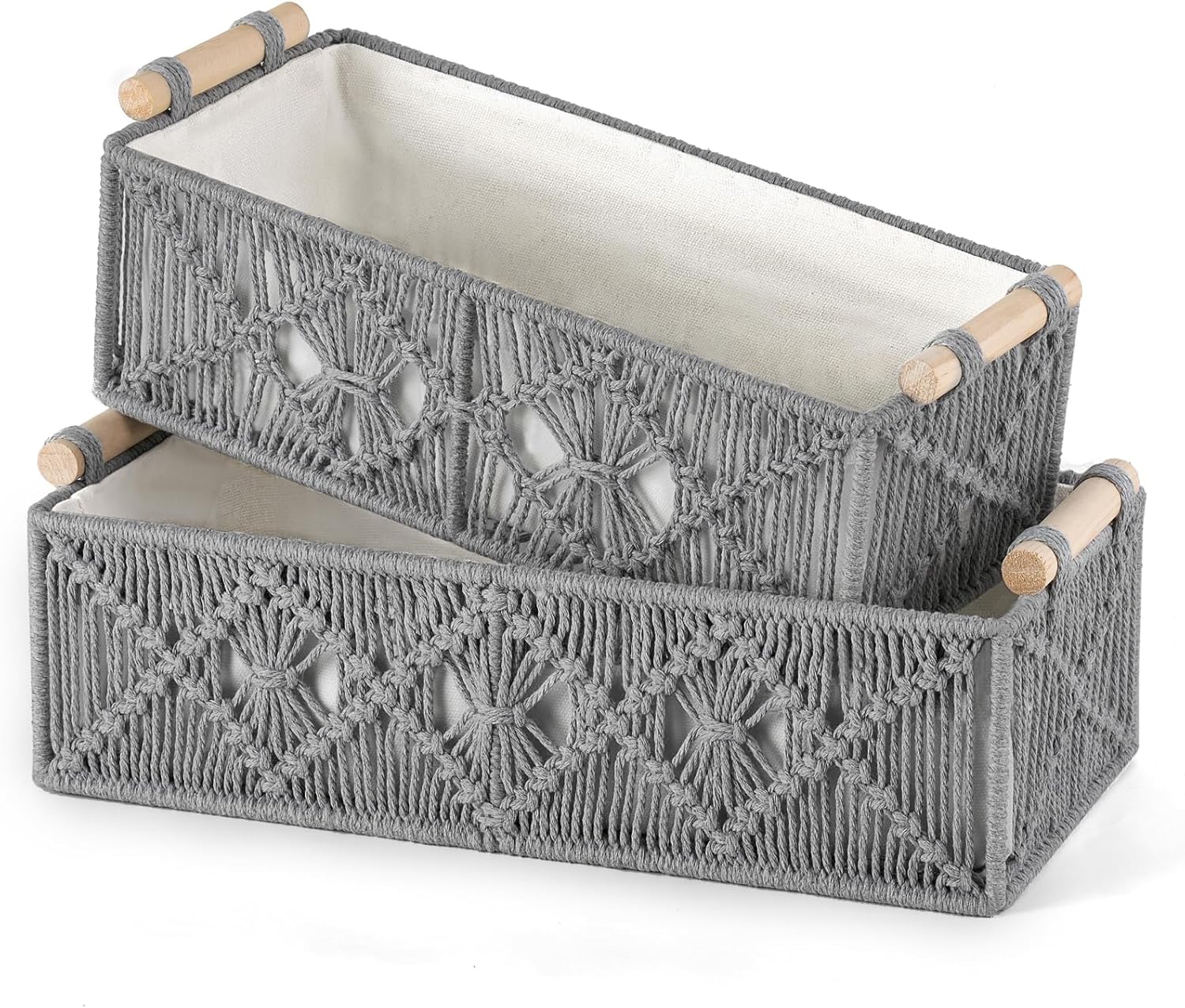 Mkono Macrame Storage Baskets Set of 2 Grey