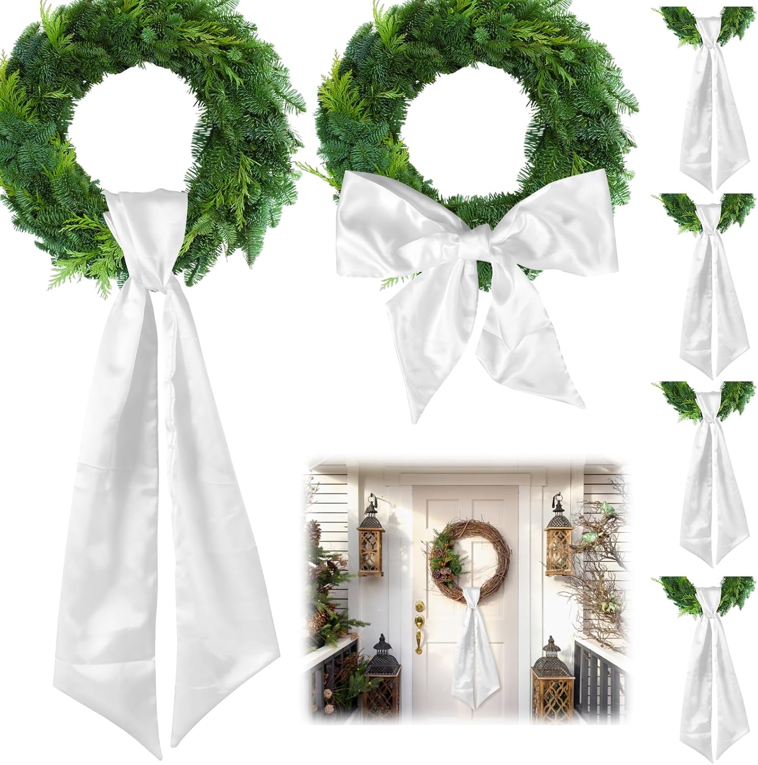6Pcs White Wreath Sash for Front Door Decoration