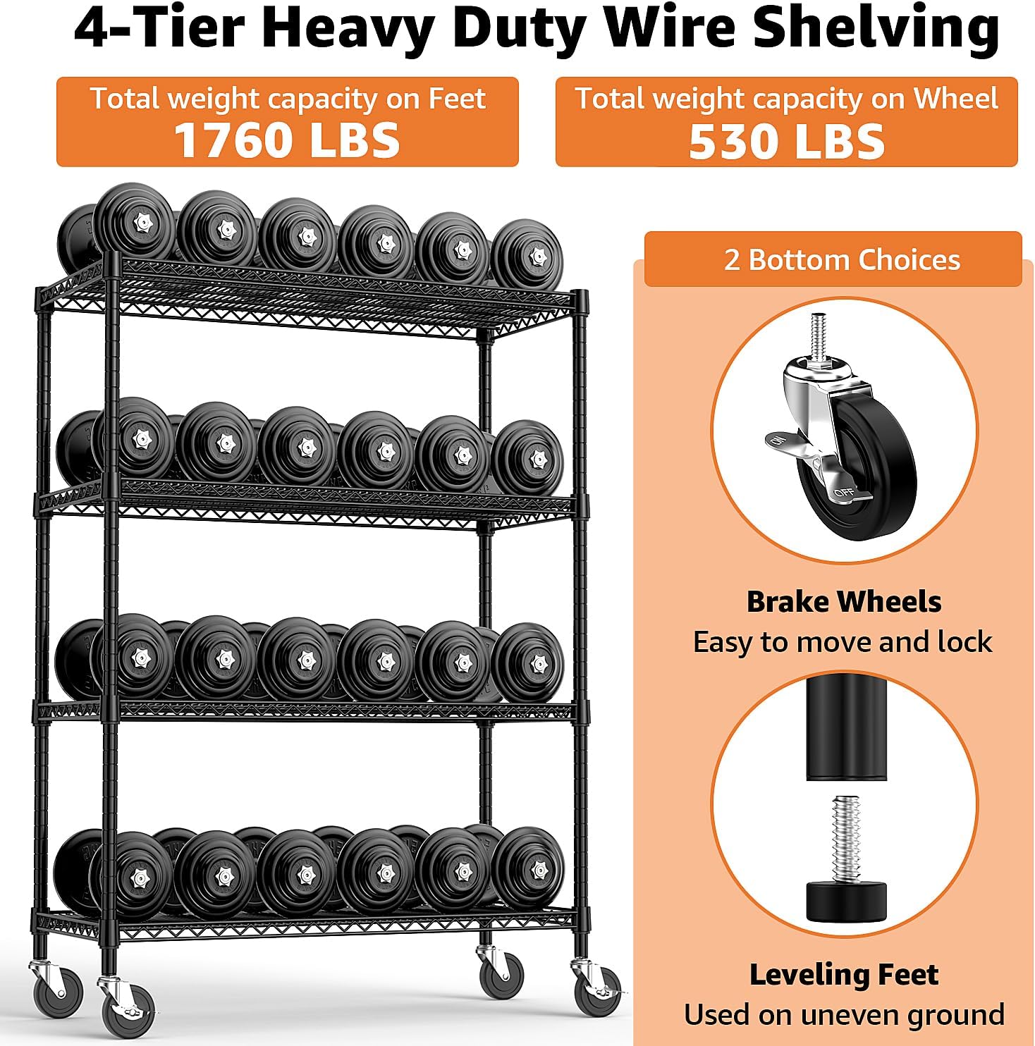 Heavy Duty 4 Tier Metal Shelving Unit Black