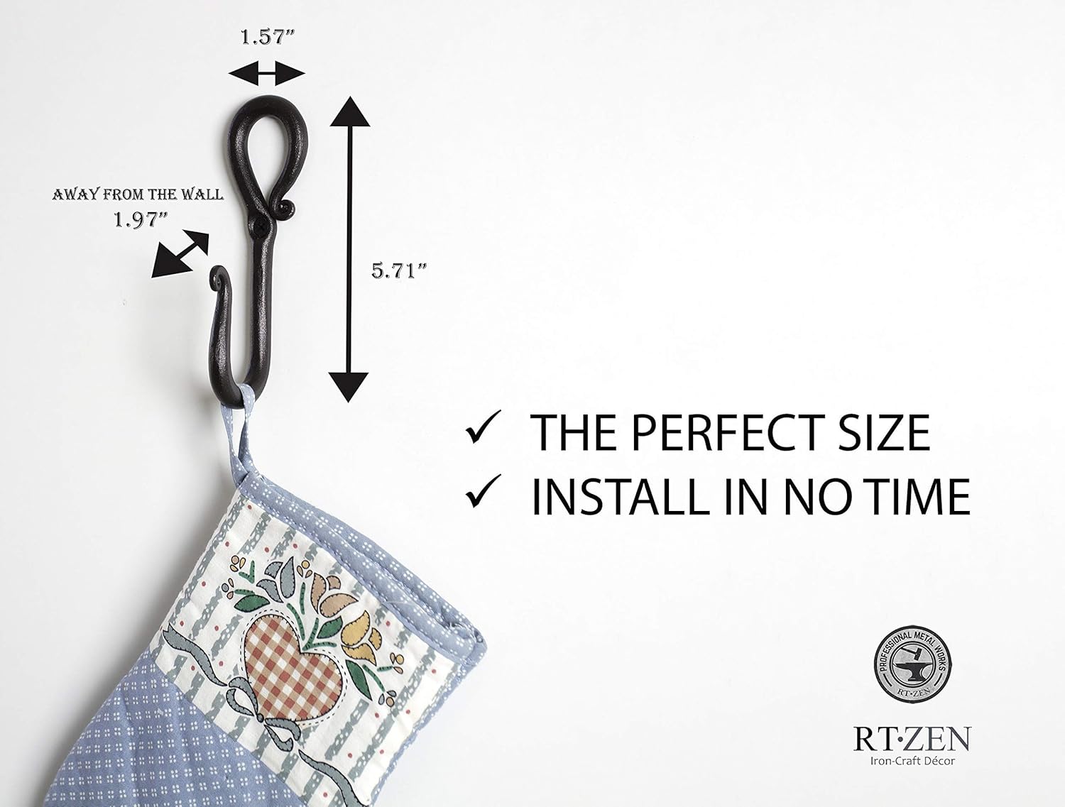 RTZEN Wall Mount Hook Set - 3 Pack Wrought Iron Hooks 1