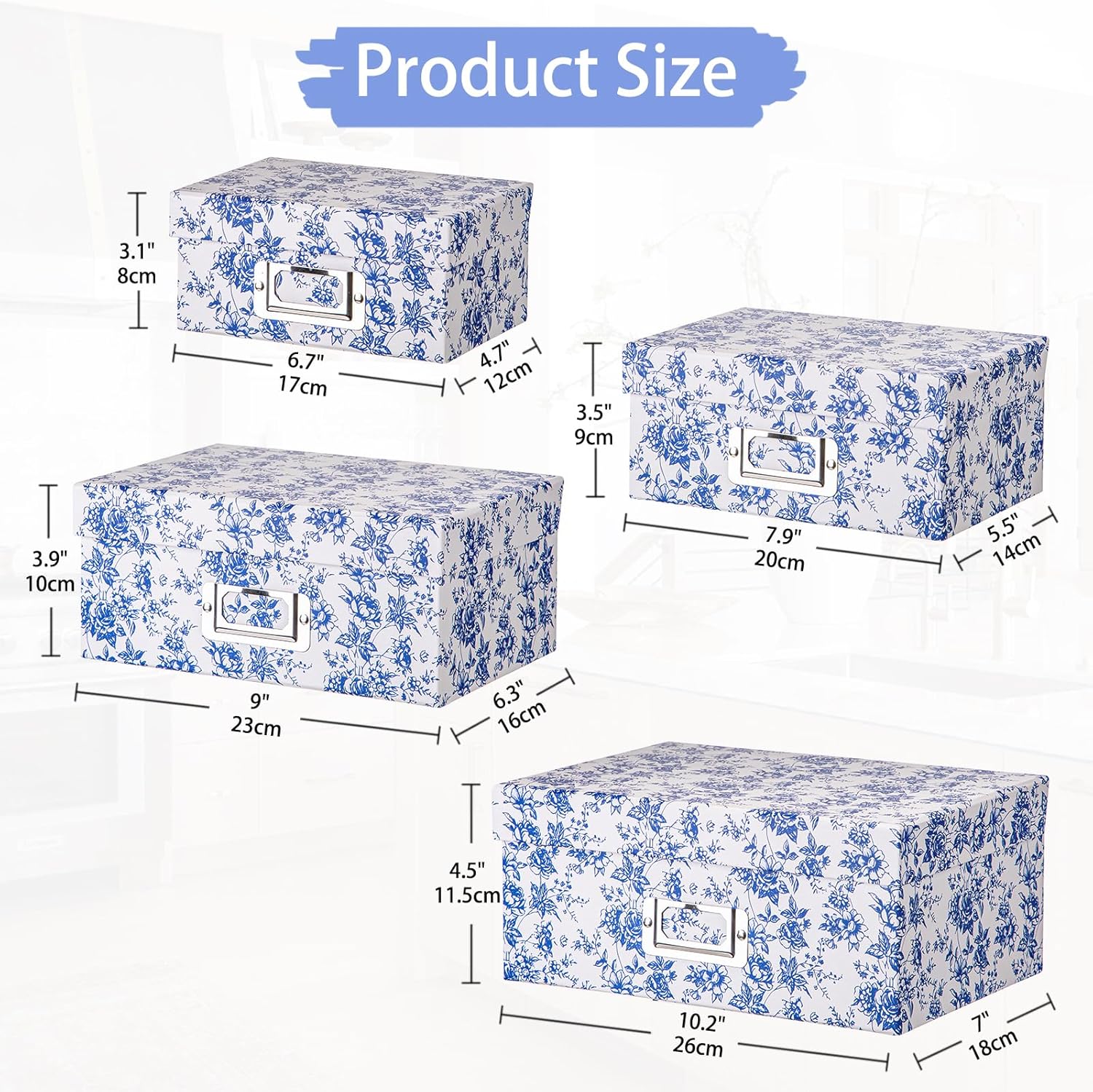 Briful Blue and White Porcelain Storage Boxes 4 in 1 Set