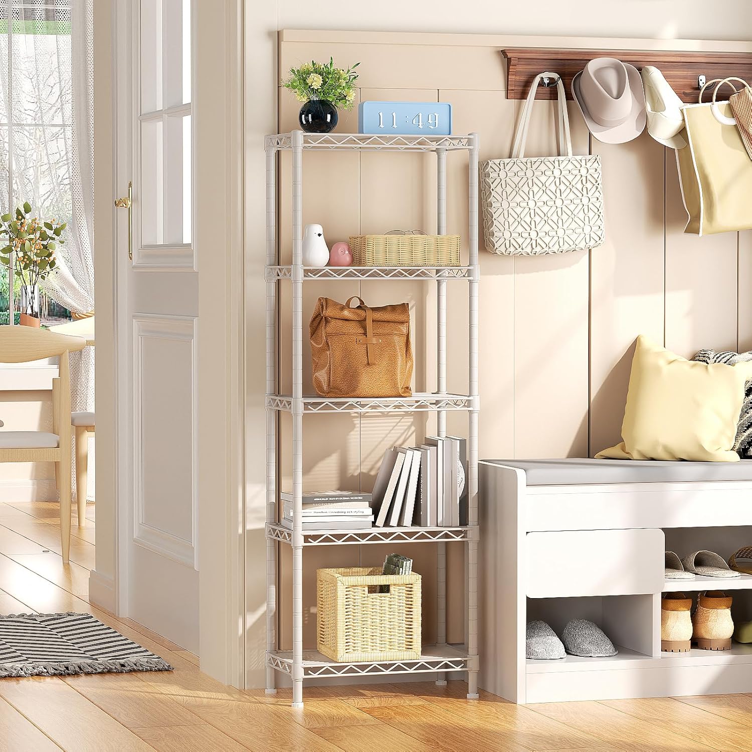 SINGAYE 5 Shelves Metal Storage Rack White 10x16x55H