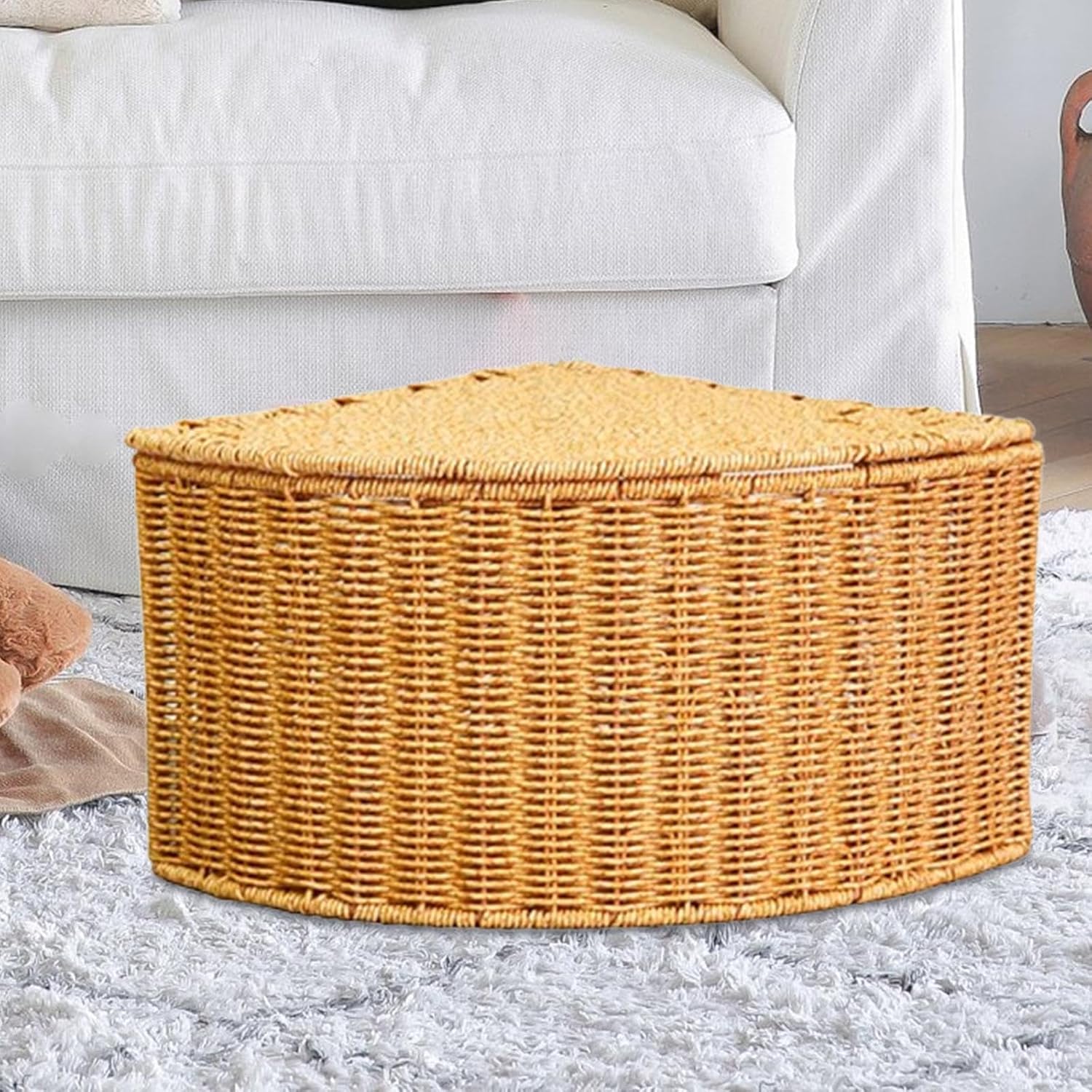 Corner Storage Box with Dustproof Lid Braided Basket